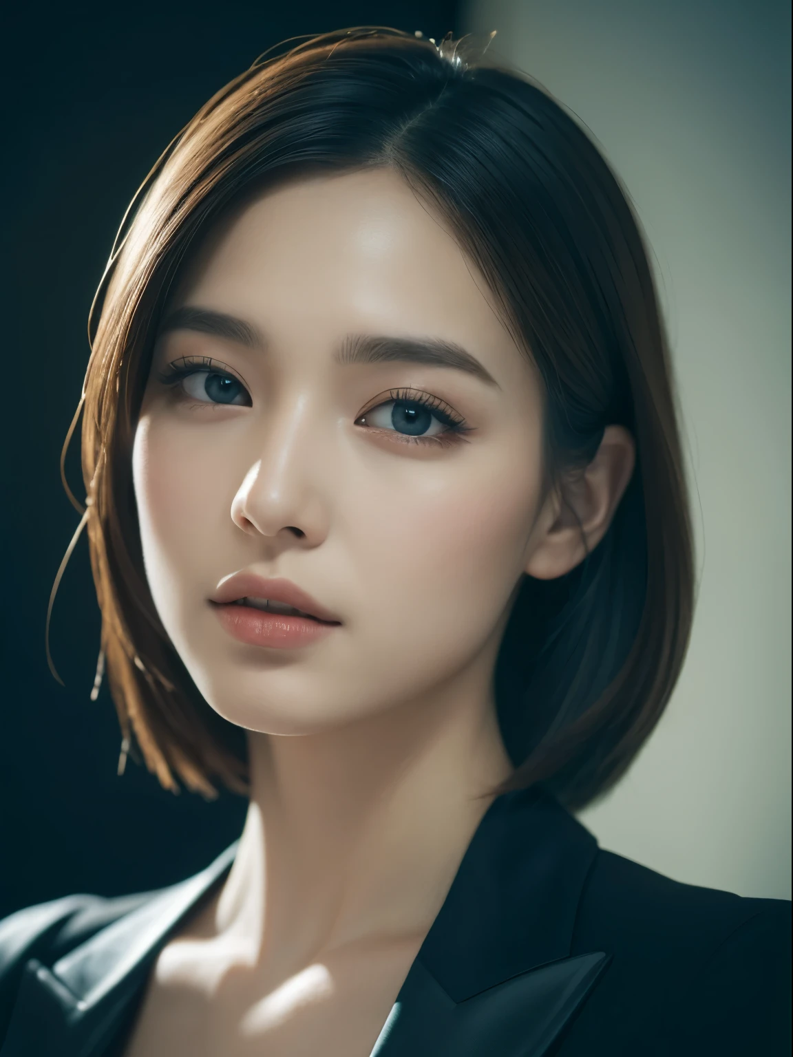 (The original) , (Very detailed wallpaper) , (best quality) , (on the table) , photorealtic, actual, Very detailed illustrations , beautiful eyes, (delicate face) , perfect details, (best lighting) , (Super intricate details) , Super detailed, , kogar,((Selfie)), ((black suit 1.5)), , 8K unified, (Super detailed的CG: 1.2) , (8K: 1.2) , actual, octane rendering