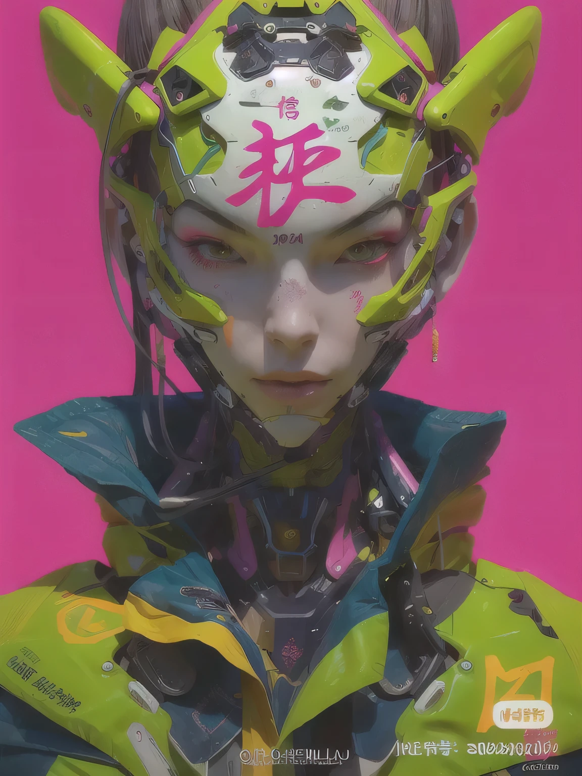 Close up of man wearing helmet on pink background, author:Lu Dongjun, Digital Cyberpunk Anime Art, Cyberpunk Geisha, rossdraws cartoon vibrant, inspired by Yanjun Cheng, futuristic art style, Digital Cyberpunk - Art of Animation, Rostland 8K, cyberpunk art style, by Yanjun Cheng, Anime Cyberpunk Art, Wojtek FUS