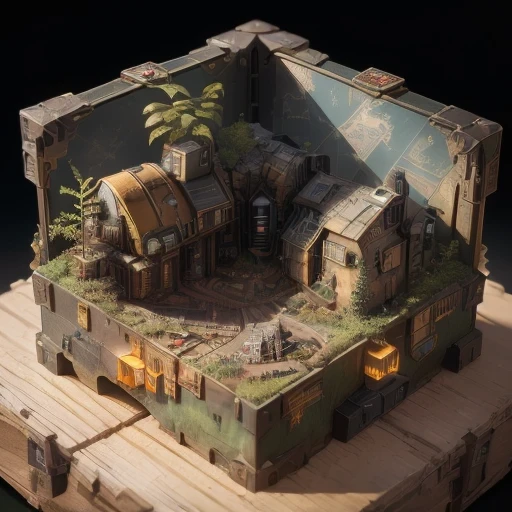 6598年Mars realistic model, (Bifurcation, original photo, best quality, masterpiece:1.4),Steampunk Cyberpunk 6820 City,(CyberpunkMars light:1.3), Mars (related to land),(in a small nature box:1.3),Isometric, small nature, landscape on foundation,landscape,