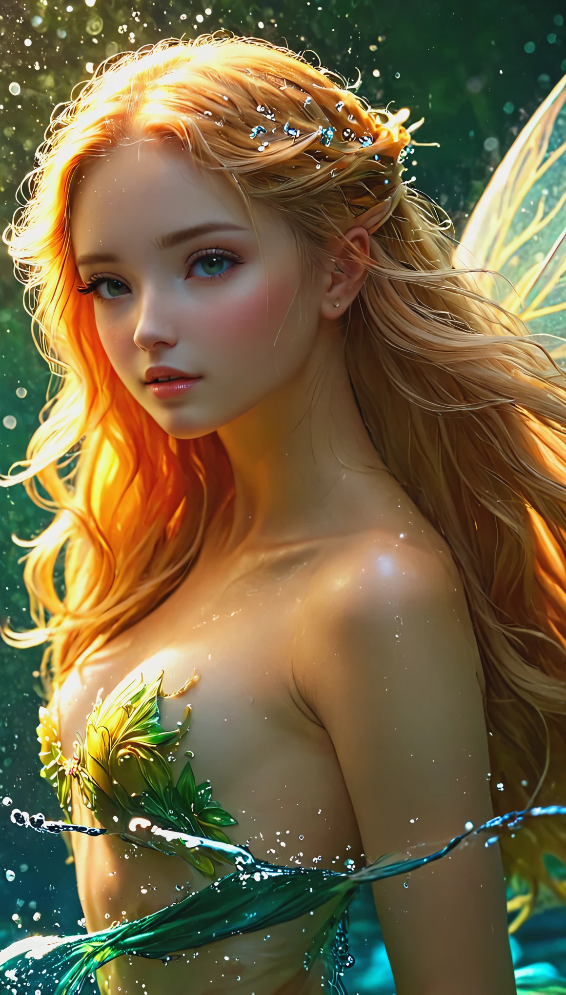 Blonde with long hair, water fairy