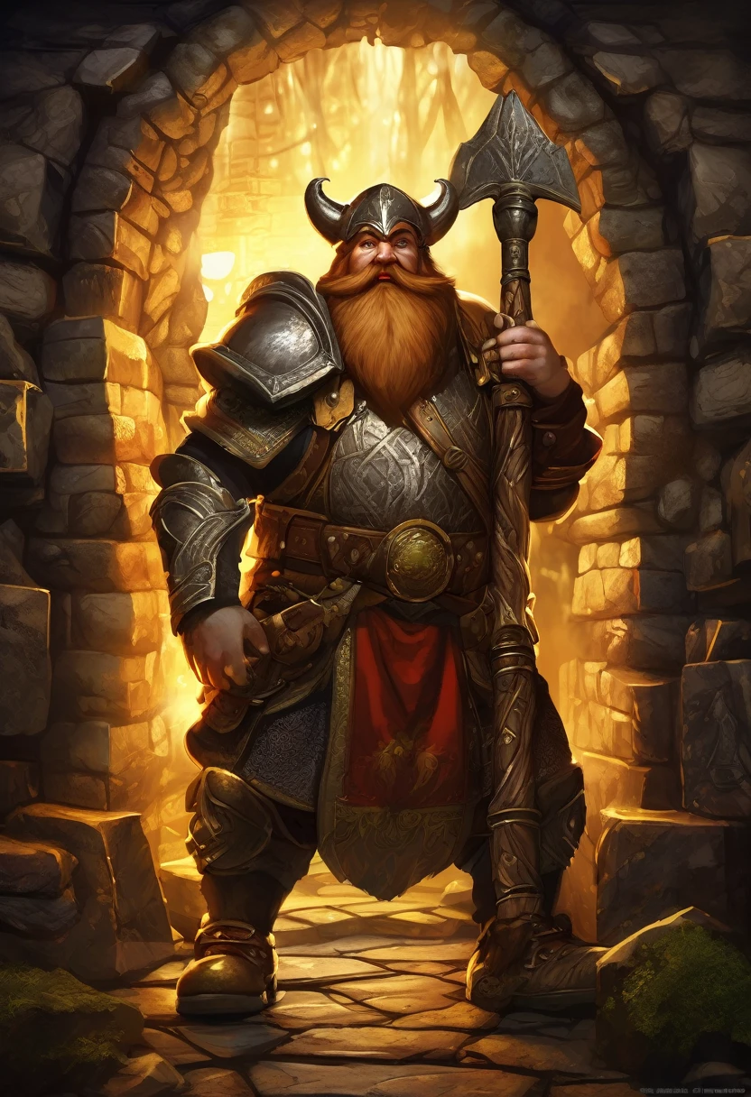 (best quality,4k,highres,masterpiece:1.2),ultra-detailed,realistic:1.37,a dwarven adventurer,big beard,chain armor,bloody axe,staring,gold mirror,reflection,king,greed,dungeon hoard,treasure room,dark and dimly lit room,sparkling gold coins,glittering gemstones,ancient artifacts,mysterious atmosphere,heavy iron bars,creepy shadows,twisting corridors,whispering voices,riches beyond imagination,enchanted treasures,dripping water,echoing footsteps,battle scars,fire-lit braziers,secret passages,hidden traps,guarded by fearsome creatures (Be sure to render the dwarf enthralled by his reflection, focus on the dwarf and reflection)