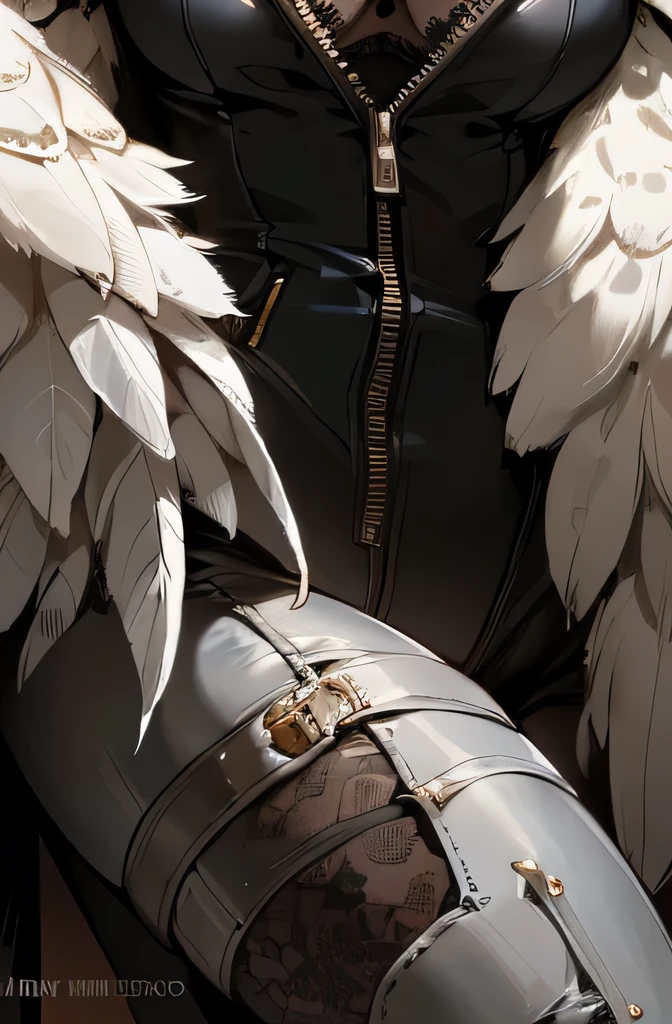 Dark souls, women, full body, slender, owl armor, owl helmet, owl pilot mask, face covered, lace leotard, front zipper, unzipped, medical tubes, feathers, red accents, (erotic), (close up on crotch,)