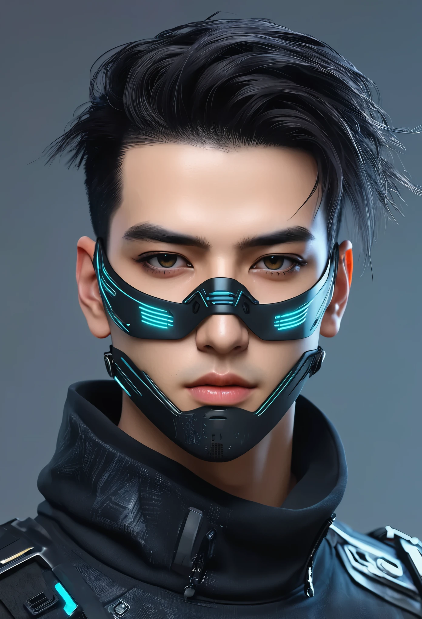 change backround cyberpunk handsome boy,realistic face mask 8k ultra realistic
