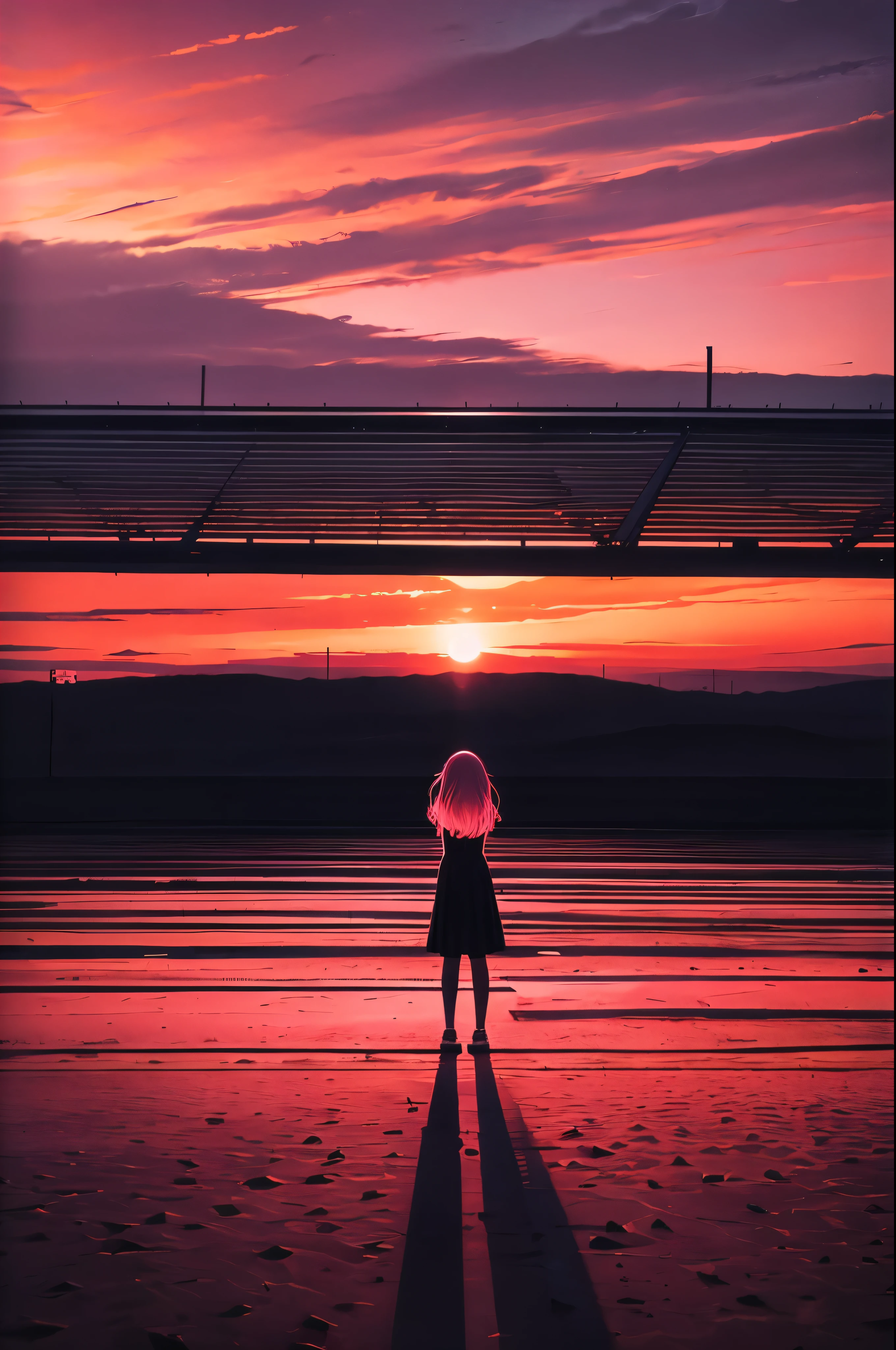 a sunset and a pink line in the desert in the style of ominous vibemonochromatic artworks,felicia simion,digital art techniques light black and magenta,tumblewavelight black and orange--q2--s750--v 5.