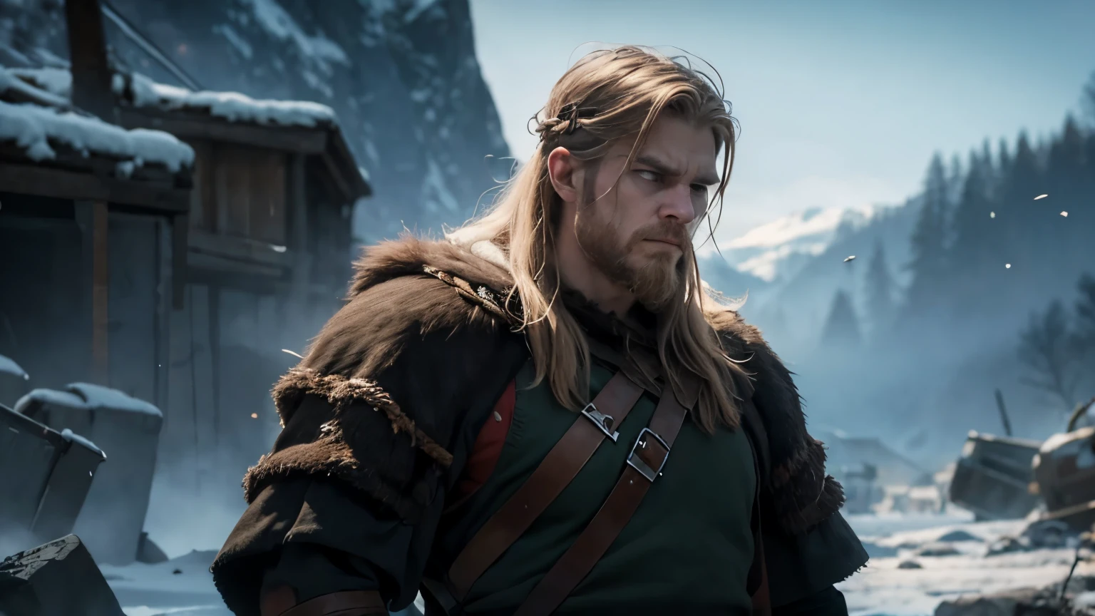 Angry viking in the midle of the war, majestic, brutal