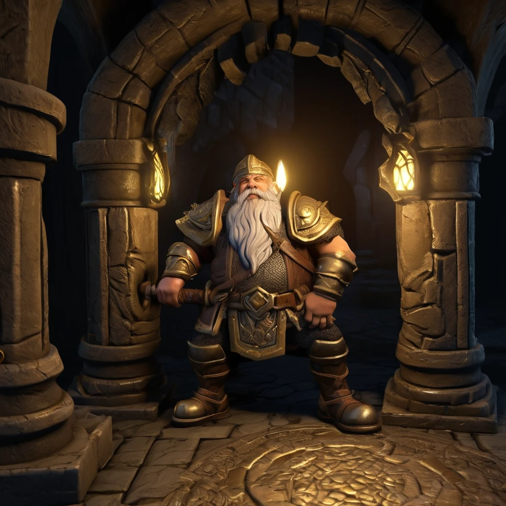 (best quality,4k,highres,masterpiece:1.2),ultra-detailed,realistic:1.37,a dwarven adventurer,big beard,chain armor,bloody axe,staring,gold mirror,reflection,king,greed,dungeon hoard,treasure room,dark and dimly lit room,sparkling gold coins,glittering gemstones,ancient artifacts,mysterious atmosphere,heavy iron bars,creepy shadows,twisting corridors,whispering voices,riches beyond imagination,enchanted treasures,dripping water,echoing footsteps,battle scars,fire-lit braziers,secret passages,hidden traps,guarded by fearsome creatures (Be sure to render the dwarf enthralled by his reflection, focus on the dwarf and reflection)