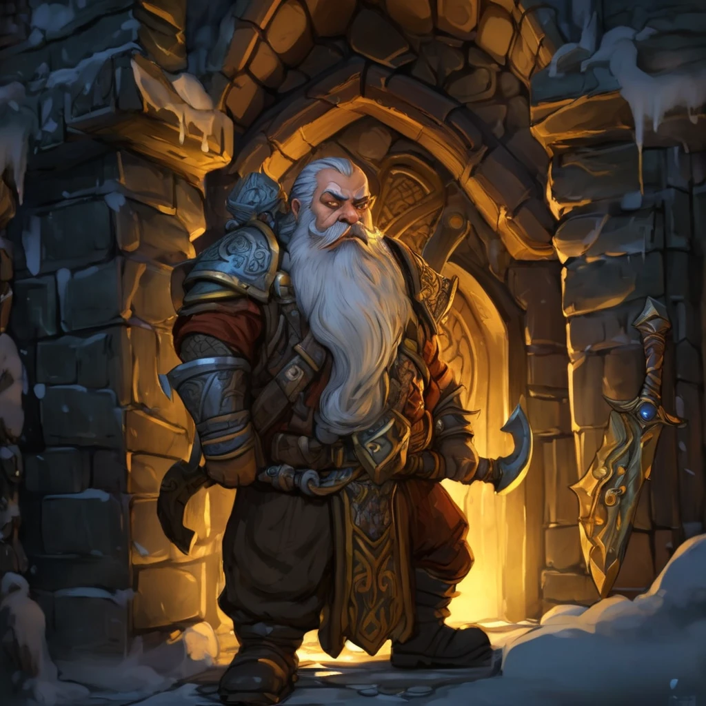 (best quality,4k,highres,masterpiece:1.2),ultra-detailed,realistic:1.37,a dwarven adventurer,big beard,chain armor,bloody axe,staring,gold mirror,reflection,king,greed,dungeon hoard,treasure room,dark and dimly lit room,sparkling gold coins,glittering gemstones,ancient artifacts,mysterious atmosphere,heavy iron bars,creepy shadows,twisting corridors,whispering voices,riches beyond imagination,enchanted treasures,dripping water,echoing footsteps,battle scars,fire-lit braziers,secret passages,hidden traps,guarded by fearsome creatures (Be sure to render the dwarf enthralled by his reflection, focus on the dwarf and reflection)