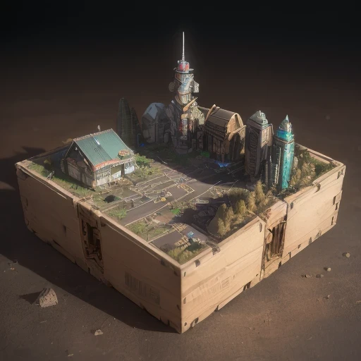 6598年Mars realistic model, (Bifurcation, original photo, best quality, masterpiece:1.4),Steampunk Cyberpunk 6820 City,(CyberpunkMars light:1.3), Mars (related to land),(in a small nature box:1.3),Isometric, small nature, landscape on foundation,landscape,