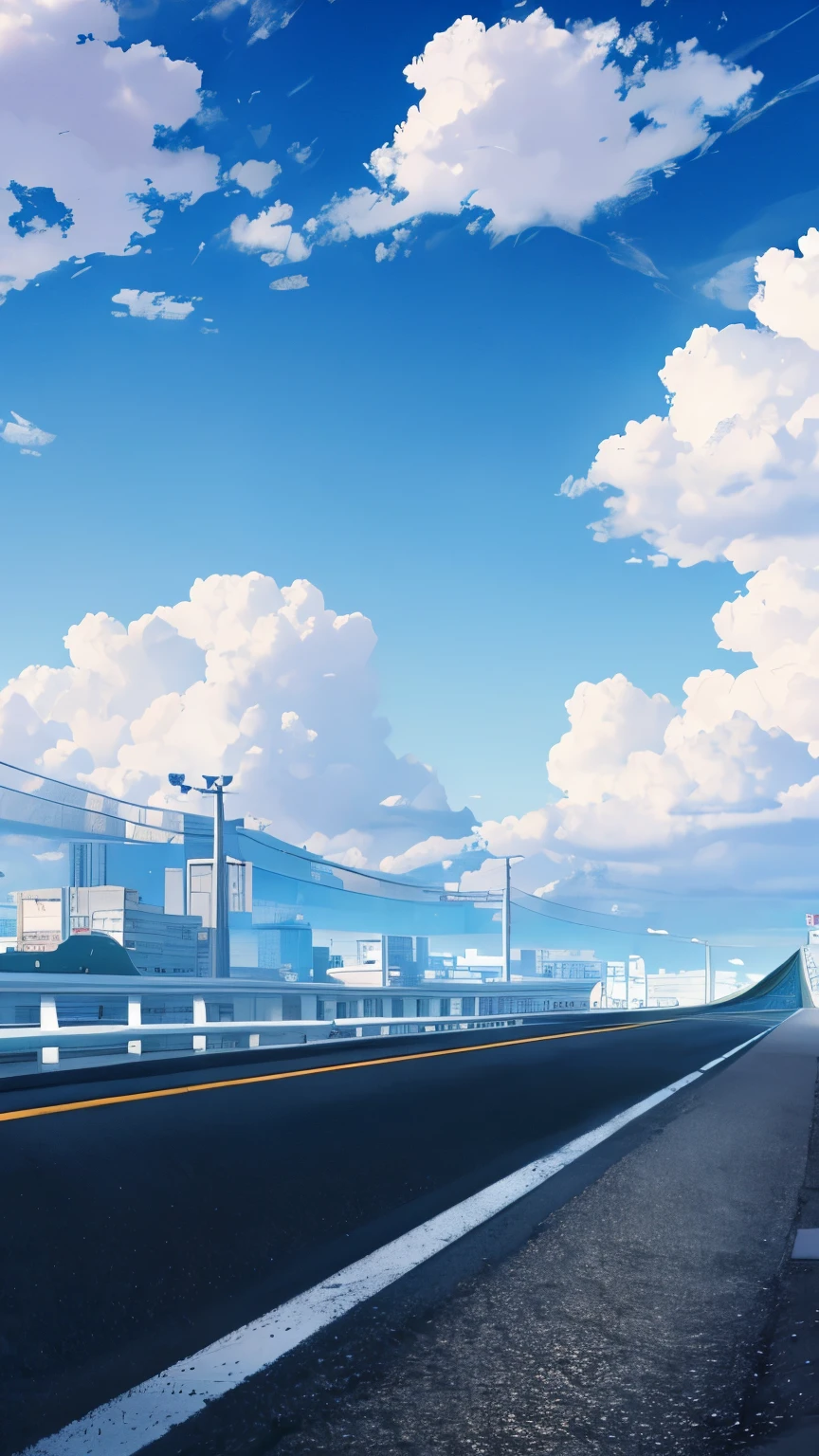 A picture of a city road with a sky background, concept art的靈感來自傑西卡·羅西爾, CG social trends, concept art, blue background, a road in the background, clean background, road in background, The road leads to the distance, road in the clouds