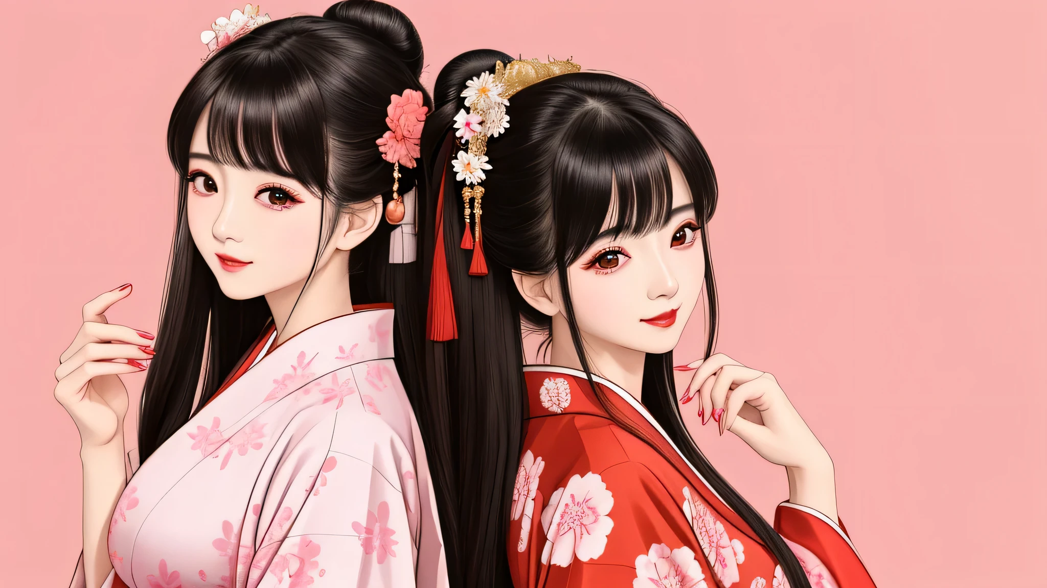Each has a different expression2People and sisters、(2 girl)、⦅Dancing elegantly in traditional performing arts)、((big breasts、small face、not exposed))、highest quality、masterpiece、(black hair、bun hair)、brown eyes、⦅wide angle、Angle from above, from the waist up、雑誌の表紙のstop temporarily、The way people see things in the distance differs from person to person.⦆、(8K high quality、masterpiece、High resolution、Realistic and beautiful light and shadow、(highest quality)、(High resolution)、(very delicate and beautiful)、(Beautiful 8K face)、(Close your eyes while smiling、beautiful eyes)、(transparent skin)、(Soft bristles)、(8head and body)、(red Japanese style yukata, pink, and orange floral pattern on a white background, mixed with gold powder、Wearing a yukata2日本の美しいgirl)、((tanabata decoration background))、((small face))、(Raise the hand)、thin and small nose、(red lipstick)、(make your cheeks red)、(Glossy skin)、((Ink painting style))、extremely thin eyebrows、Super high quality overall、(she wears maiko style makeup)、whitening、long and beautiful eyelashes、Glossy skin、(red cheeks),straight nose、masterpiece、highest quality、whole body、 eyebrows visible through hair、bun hair、grin and laugh、gal、コgal、viewer'point of view、plaid、Snazzy、woman、Are you okay、stop temporarily、
waiting to start