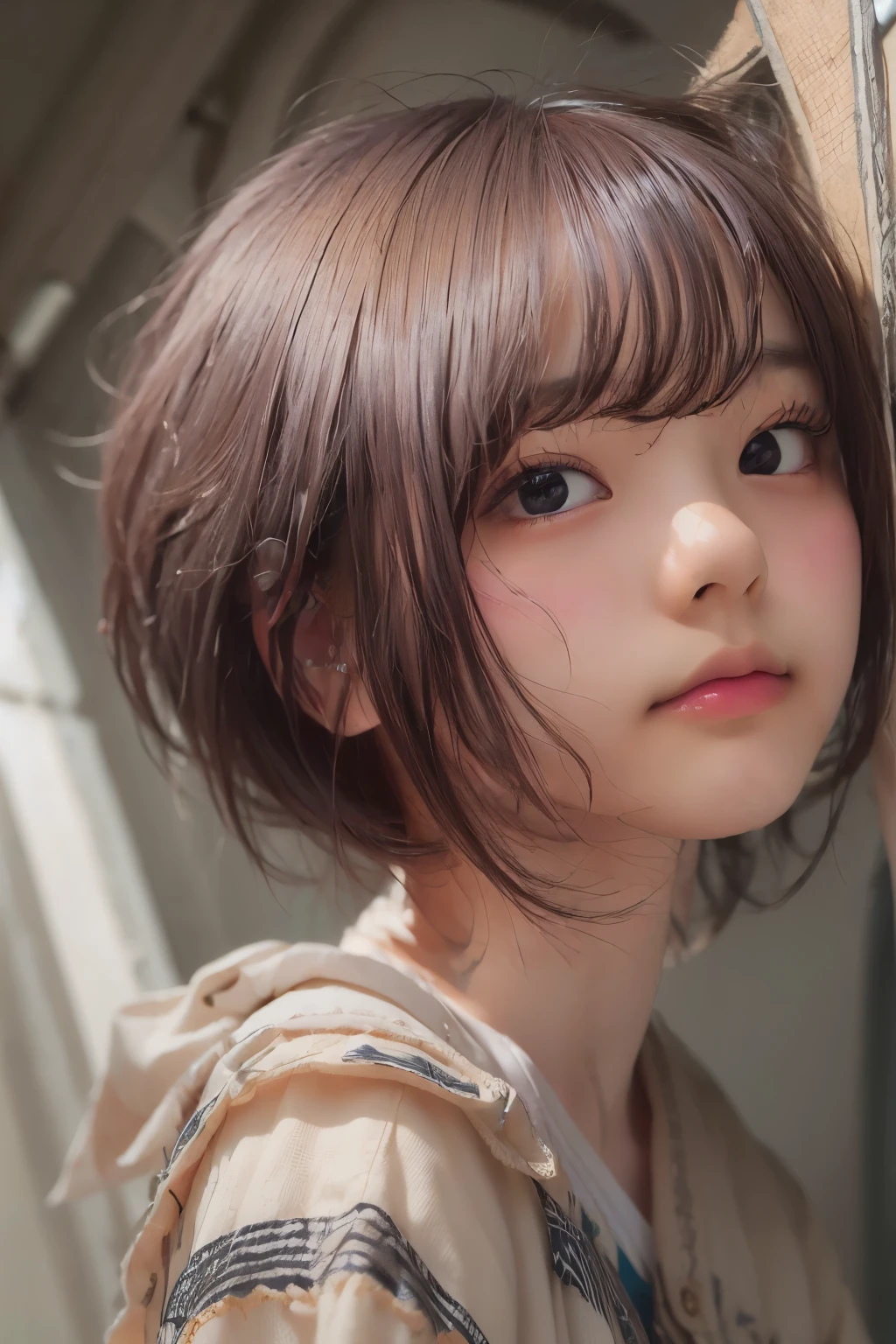 ((sfw: 1.4)), ((sfw, (from below:2), extra short hair, sidelocks-hair, 1 Girl)), Ultra High Resolution, (Realistic: 1.4), RAW Photo, Best Quality, (Photorealistic Stick), Focus, Soft Light, ((15 years old)), ((Japanese)), (( (young face))), (surface), (depth of field), masterpiece, (realistic), woman, bangs, ((1 girl))
