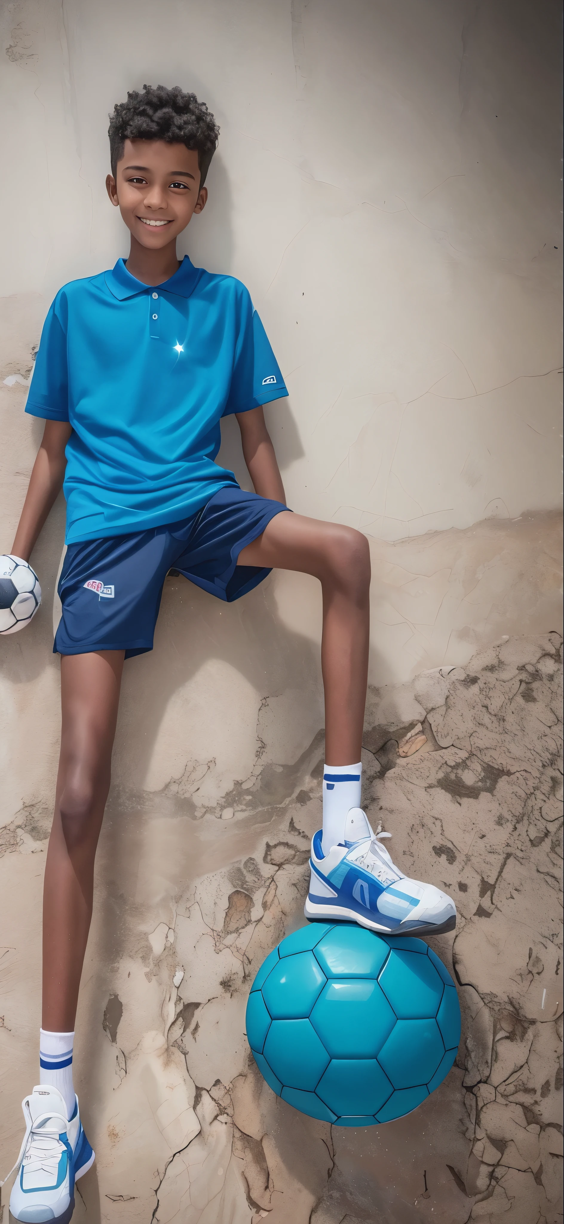boy,bronzed skin,oval face,white shorts,Polo T-shirt, blue socks,big round eyes,very short hair,toothy smile,best quality,,There are no muscle lines,bright colors,Highly saturated pictures,sharpen,galaxy,Milky Way,aurora
