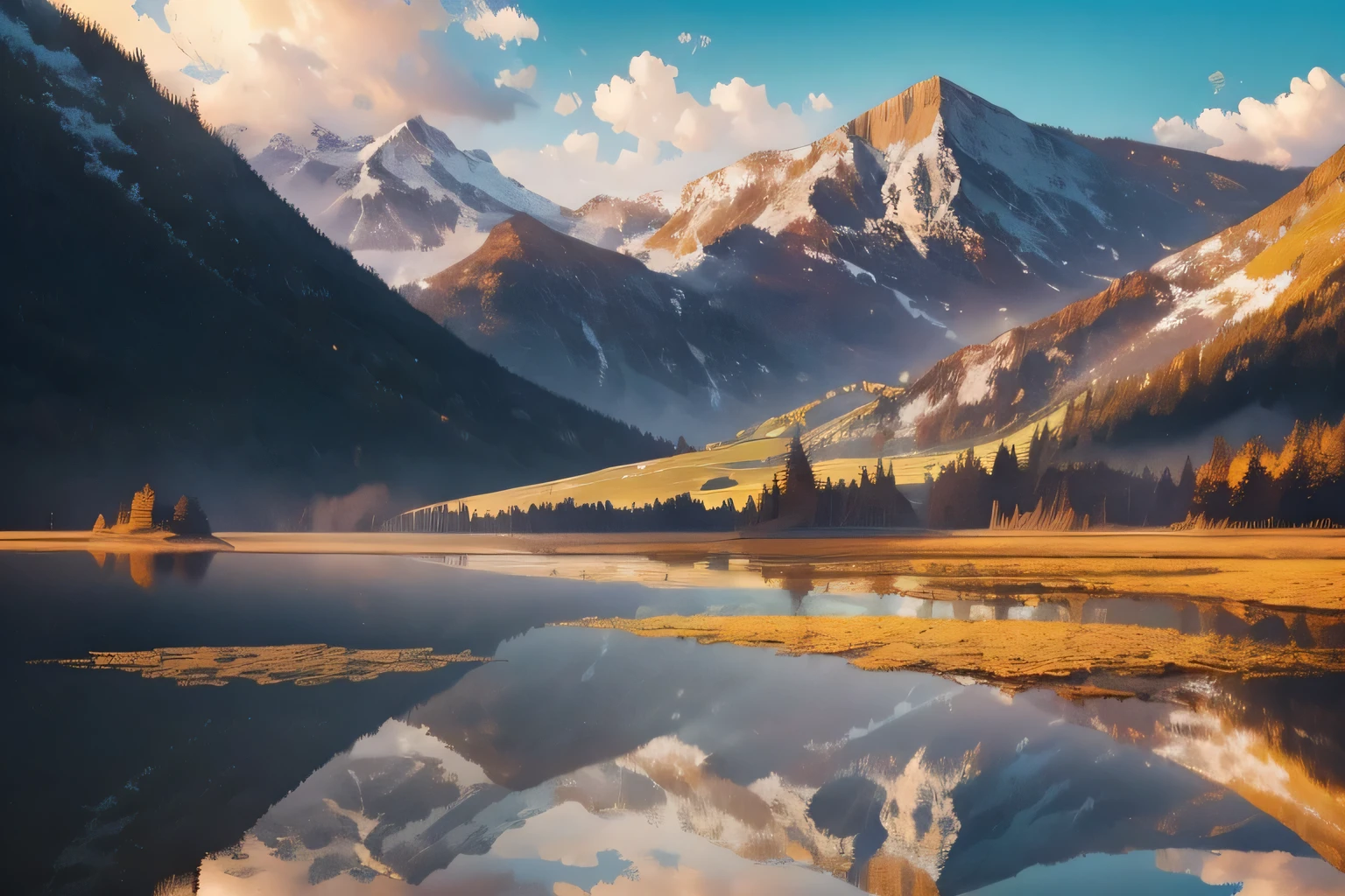 (((reflection)))，Lake view with mountains as background, beautiful lake, Colors reflected on the lake, stunning natural background, Really beautiful nature, beautiful place,beautiful landscape、colorful environment, 4 0 9 6, 美丽的reflection