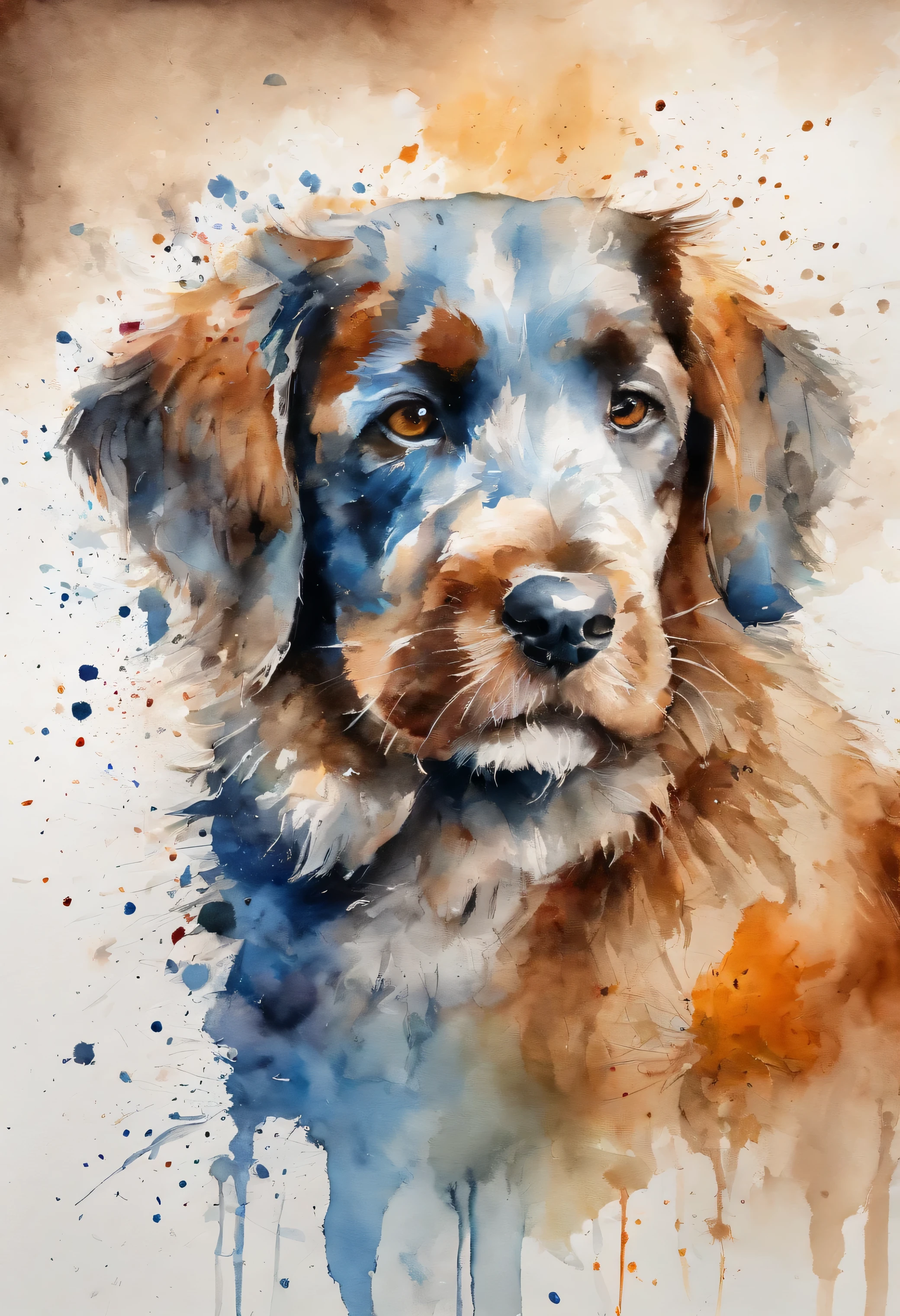 cute puppy head painting with a splatter background and spray paint effect, by Eugeniusz Zak, watercolor art, by Károly Lotz, watercolor painting, watercolor painting style, watercolor detailed art, by Reuben Tam, watercolor digital painting, watercolor paint, masterfully detailed watercolor, watercolor art, Grzegorz Rutkowski
