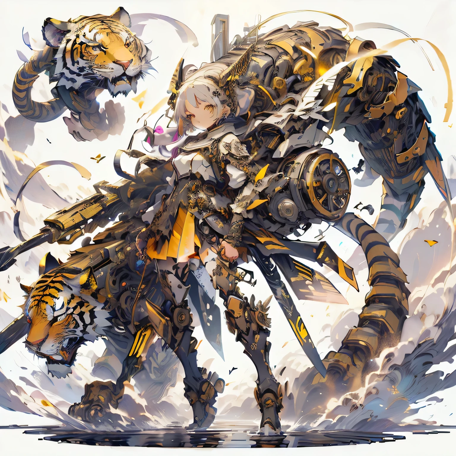 Anime girl with a tiger and tiger claws on her back, trending on artstation pixiv, mechanized valkyrie girl, anime fantasy illustration, mechanical aesthetics, Kushat Kents, mechanized soldier girl, anime fantasy artwork, anime mecha aesthetics, Gweizart Station pixiv, detailed anime character art, anime style 4k, anime illustration