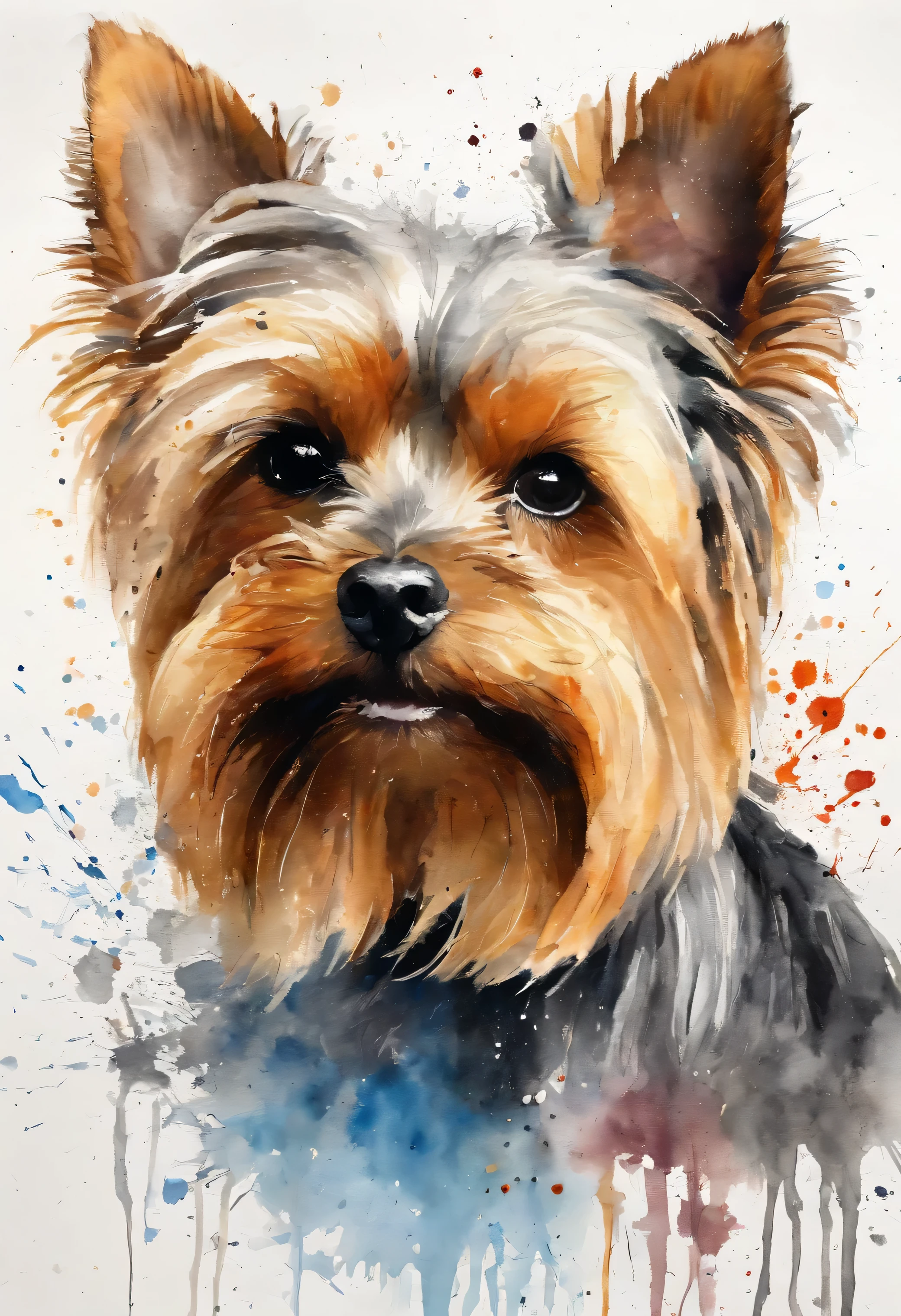 Yorkshire Terrier painting with a splatter background and spray paint effect, by Eugeniusz Zak, watercolor art, by Károly Lotz, watercolor painting, watercolor painting style, watercolor detailed art, by Reuben Tam, watercolor digital painting, watercolor paint, masterfully detailed watercolor, watercolor art, Grzegorz Rutkowski