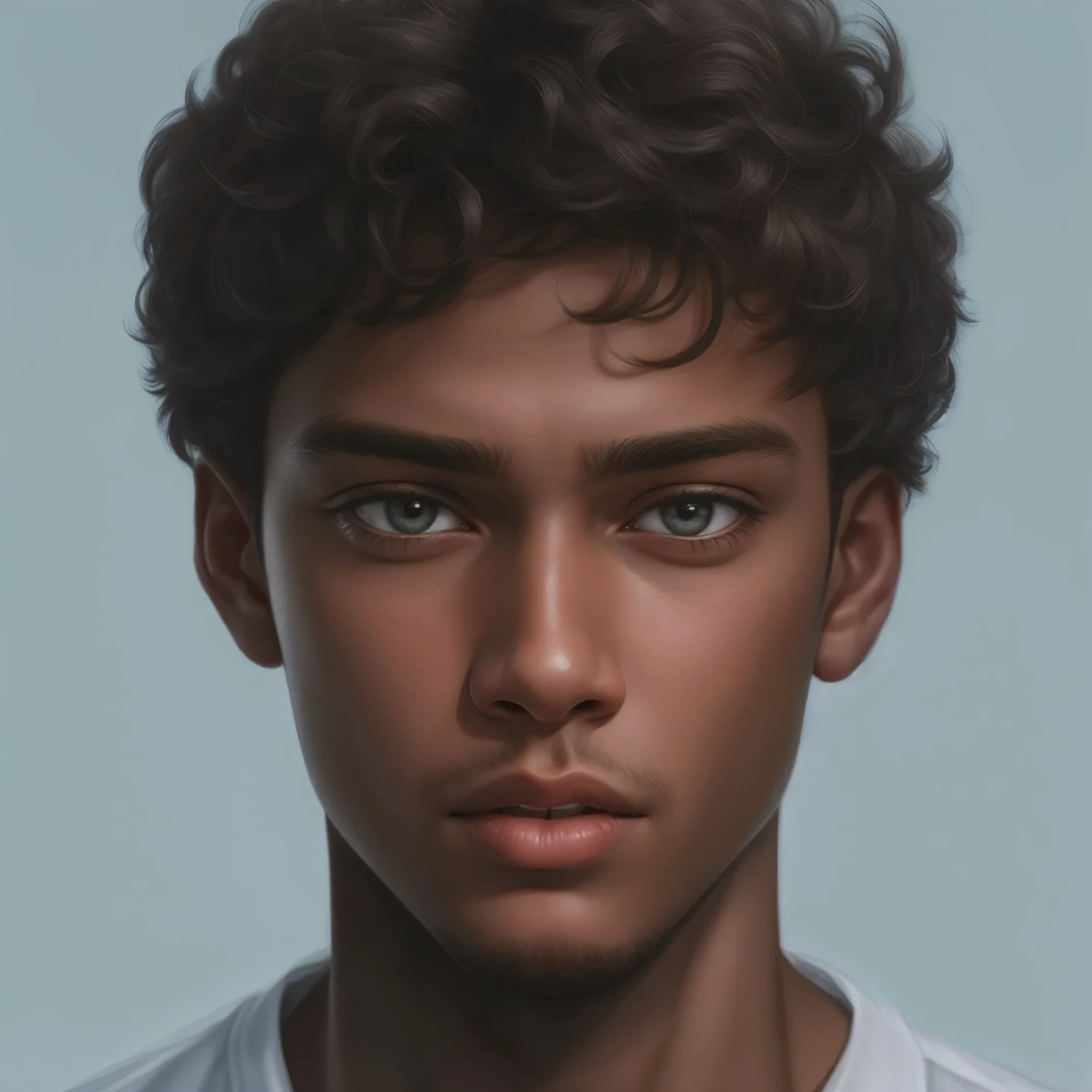portrait of a young man with a white shirt and curly hair, realistic detailed face portrait, detailed character portrait, detailed realistic face, detailed face portrait, realistic portrait, detailed digital painting, digital portrait, handsome detailed face, detailed color portrait, realistic detailed face, highly detailed portrait, detailed attractive face, highly detailed realistic face, smooth. digital painting, digital art portrait