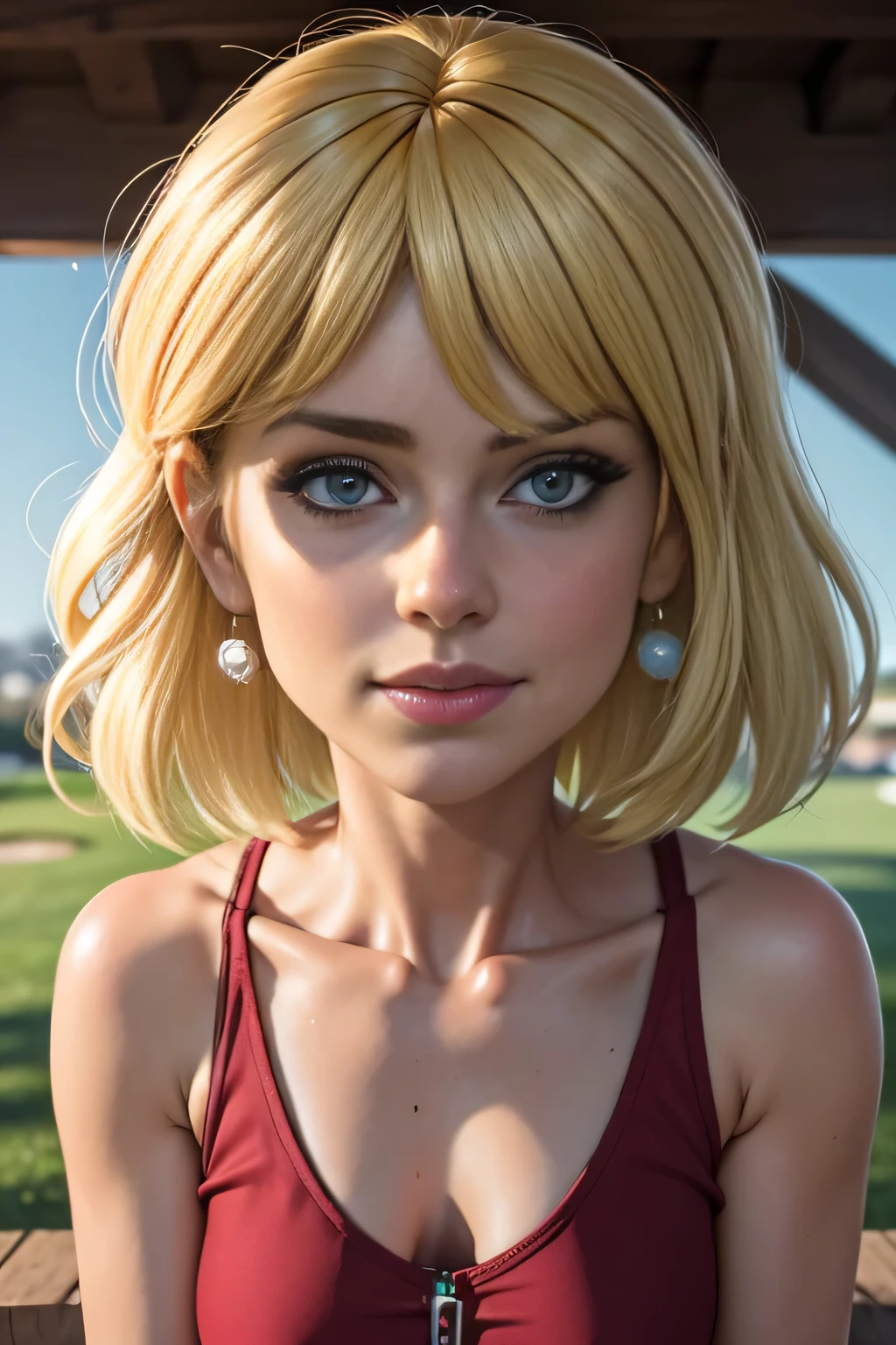 (La mejor calidad, 4k, 8K, Altas Resoluciones, obra maestra:1.2), ultra detallado, Cara detallada, Labios y ojos detallados......, lindo maquillaje , aspecto atractivo, Rostro expresivo, realista,
romper Loud ,Beautiful Caucasian woman with shoulder length messy wavy blonde hair,short blonde hair years olcejas marrones, Grandes ojos azules, piel clara, Slim and athletic, cabello que cubre un ojo,
romper (montar a caballo), (dynamic pose), camisa blanca tipo polo , falda plisada rosa , guantes de golf , calzado de golf, sosteniendo palo de golf, linda sonrisa, Luz solar suave iluminando la escena, Sutil movimiento del viento en el cabello, joyful expression, gloomy atmosphere, Suave, Natural lighting that highlights your features......, Subtle shadows that add depth and dimension to the image......., (maduro)
