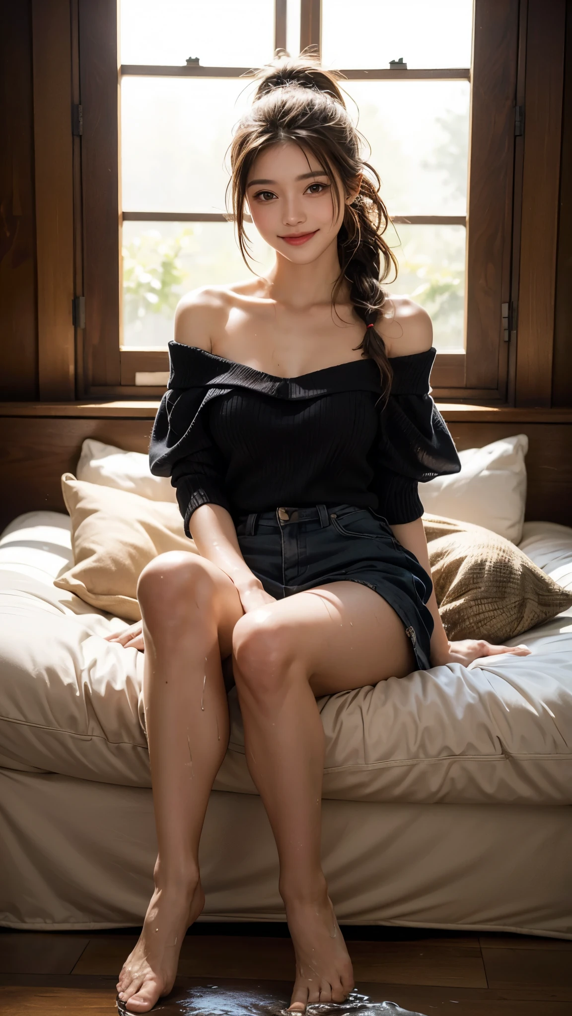 Araffe sitting on a bed with a pillow and a pillow - SeaArt AI