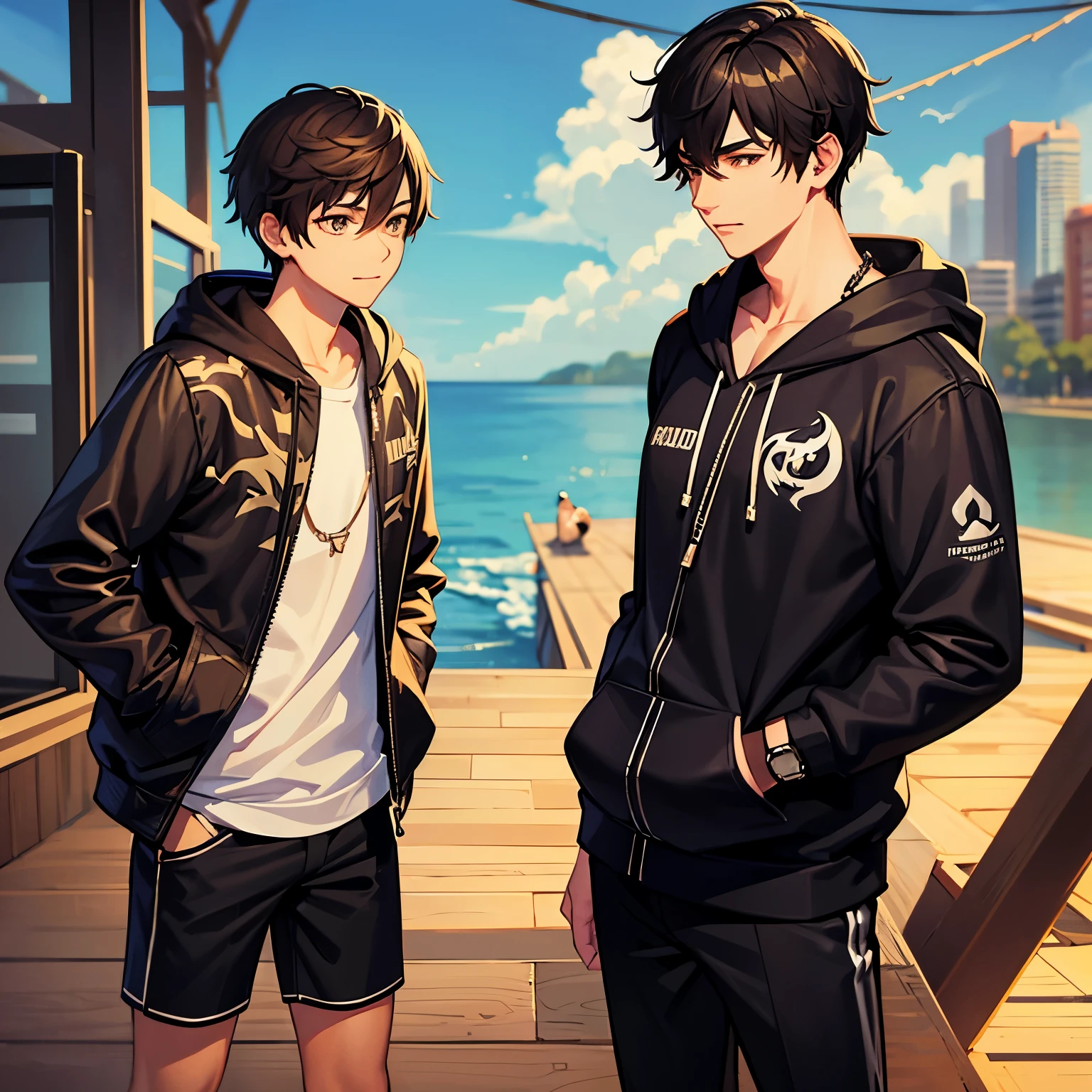 A handsome young man standing wearing a venom printed hoodie a watch in left hand a boat headphones in neck
