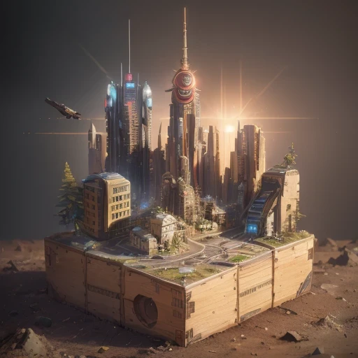 6598年Mars realistic model, (Bifurcation, original photo, best quality, masterpiece:1.4),Steampunk Cyberpunk 6820 City,(CyberpunkMars light:1.3), Mars (related to land),(in a small nature box:1.3),Isometric, small nature, landscape on foundation,landscape,
