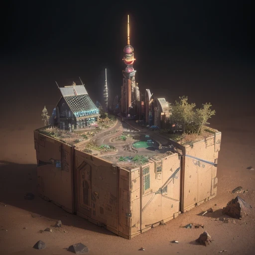 6598年Mars realistic model, (Bifurcation, original photo, best quality, masterpiece:1.4),Steampunk Cyberpunk 6820 City,(CyberpunkMars light:1.3), Mars (related to land),(in a small nature box:1.3),Isometric, small nature, landscape on foundation,landscape,