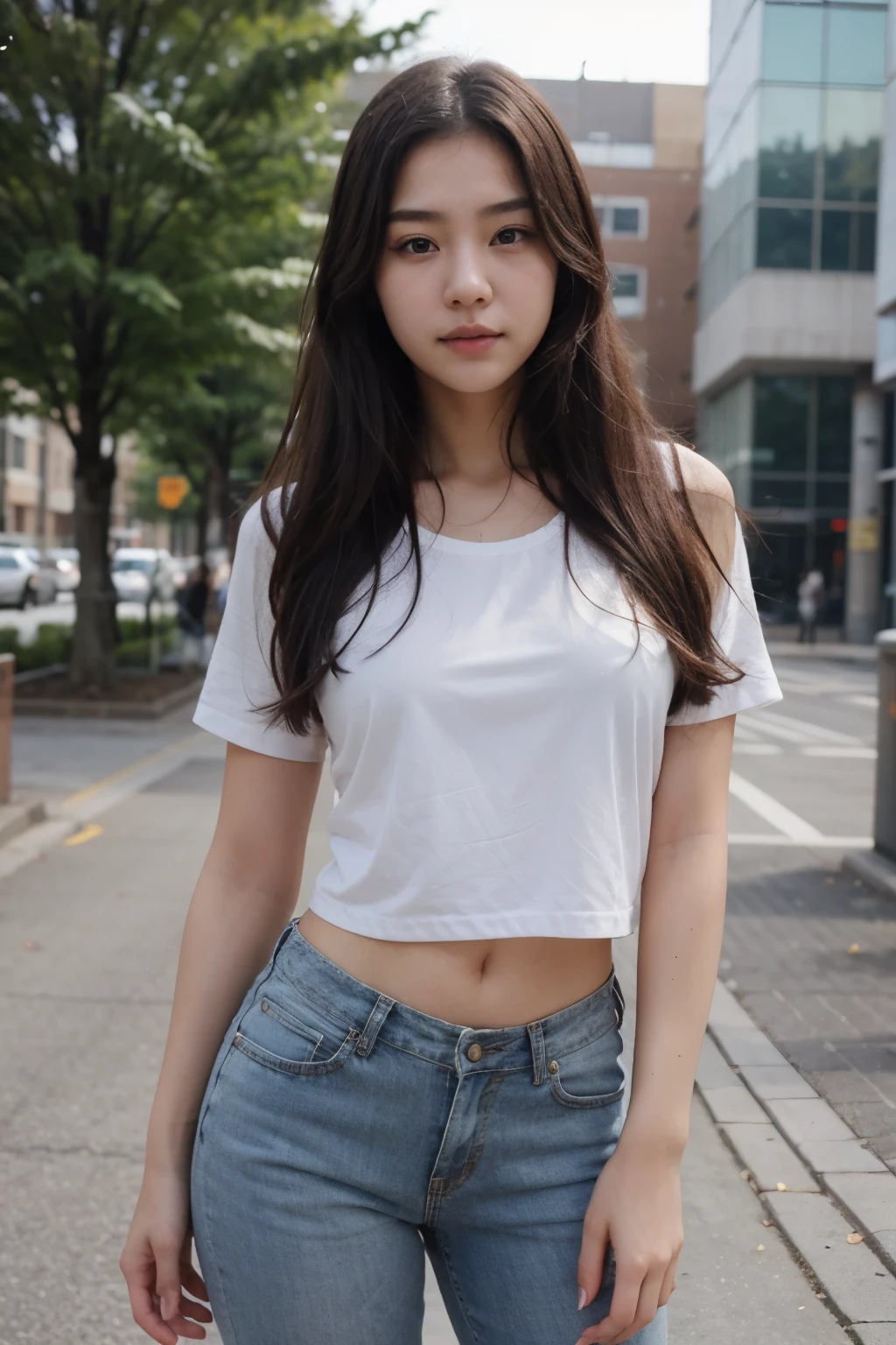 korean, girl, 21 years old, beautiful face, slim figure, natural beauty, even skin, in college, wearing casual clothes