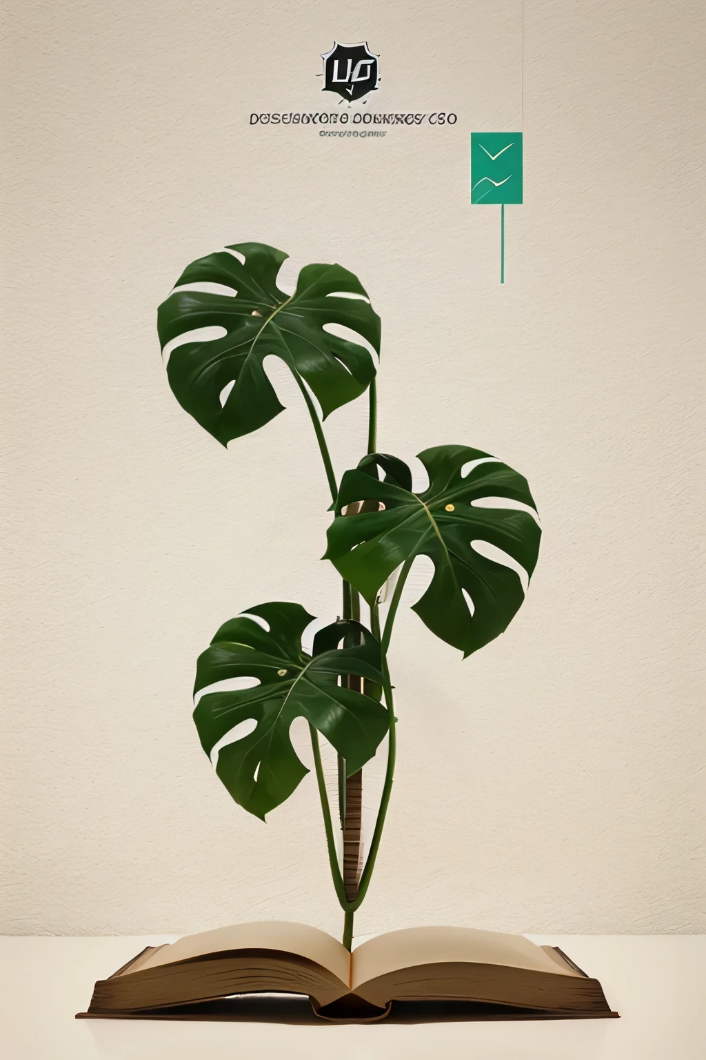 crie uma imagem linear, desenhada de um logotipo com um livro e uma planta