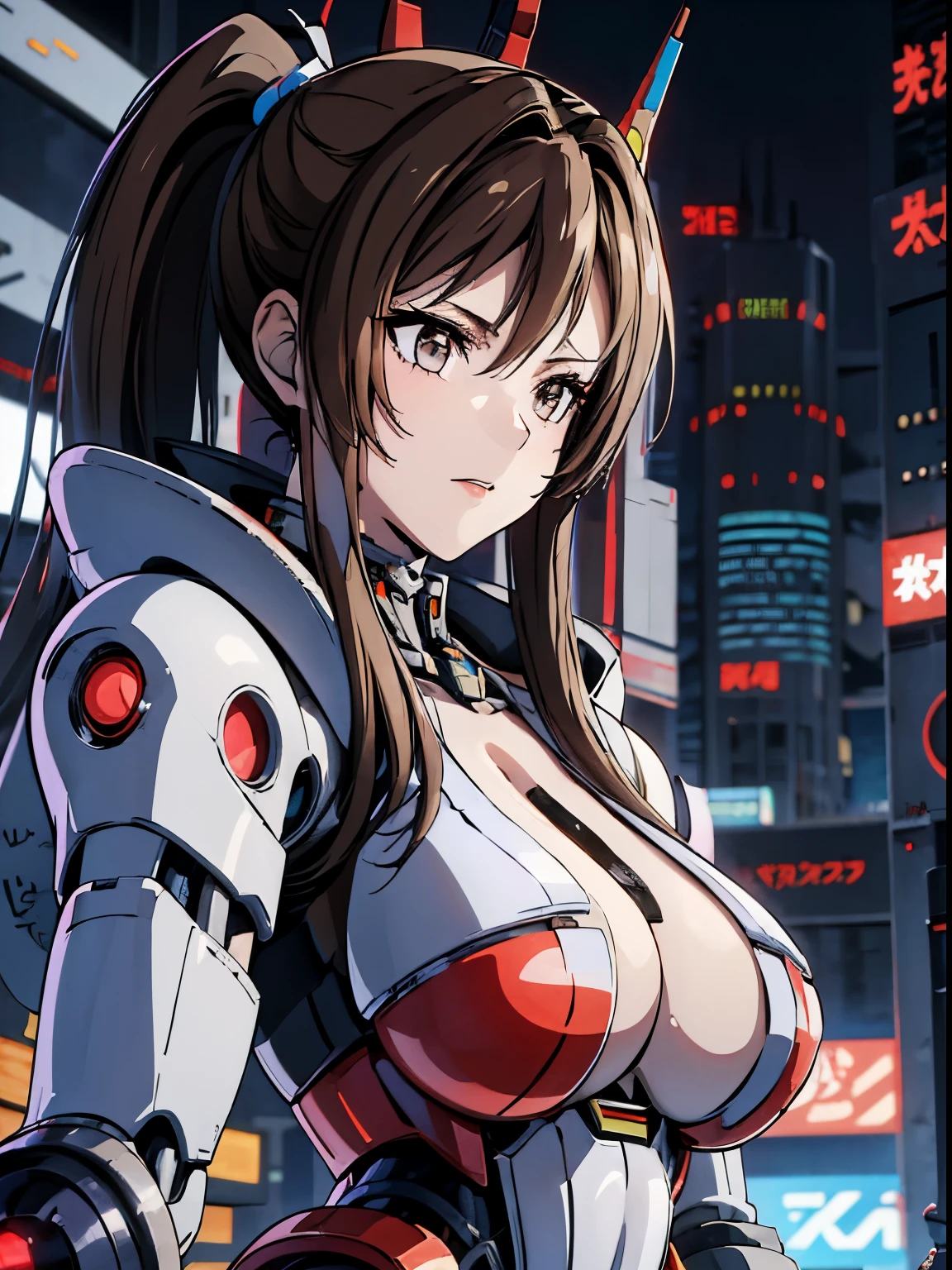rough skin, Super detailed, advanced details, high quality, 最high quality, High resolution, 1080p, hard disk, beautiful,(war machine),beautifulサイボーグの女性,Mecha cyborg girl,battle mode,Mecha body girl,She is wearing a futuristic war machine weapon mecha、((put on a cyberpunk mask:1.5))、((fighting stance:1.5))、(((Owns a large mechanical handheld fan:1.3)))、(Mai Shiranui)