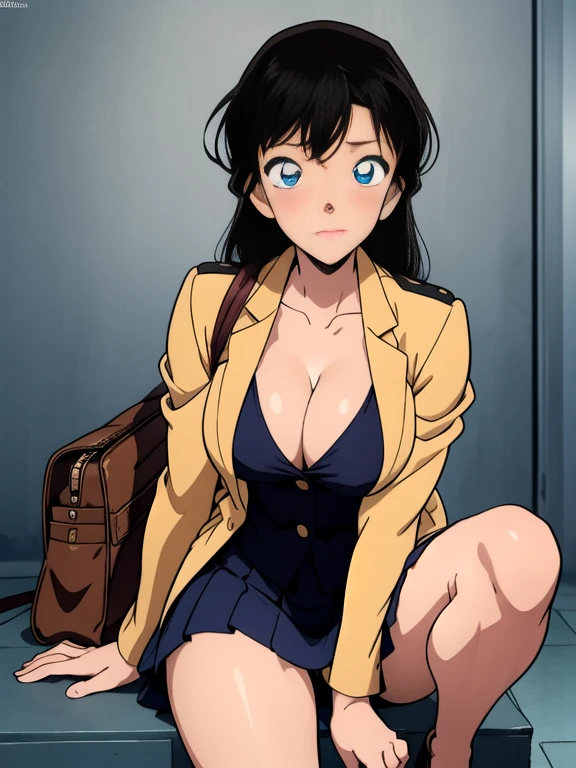 anime drawing、official art、masterpiece、high resolution、8k、Real 3DCG、Breasts Sucking(sharp outline)、,big breasts、uniform blazer、uniform mini skirt、loafers、student bag,cleavage、Shiny skin、detailed eyes、detailed face、detailed body、Maorilan、