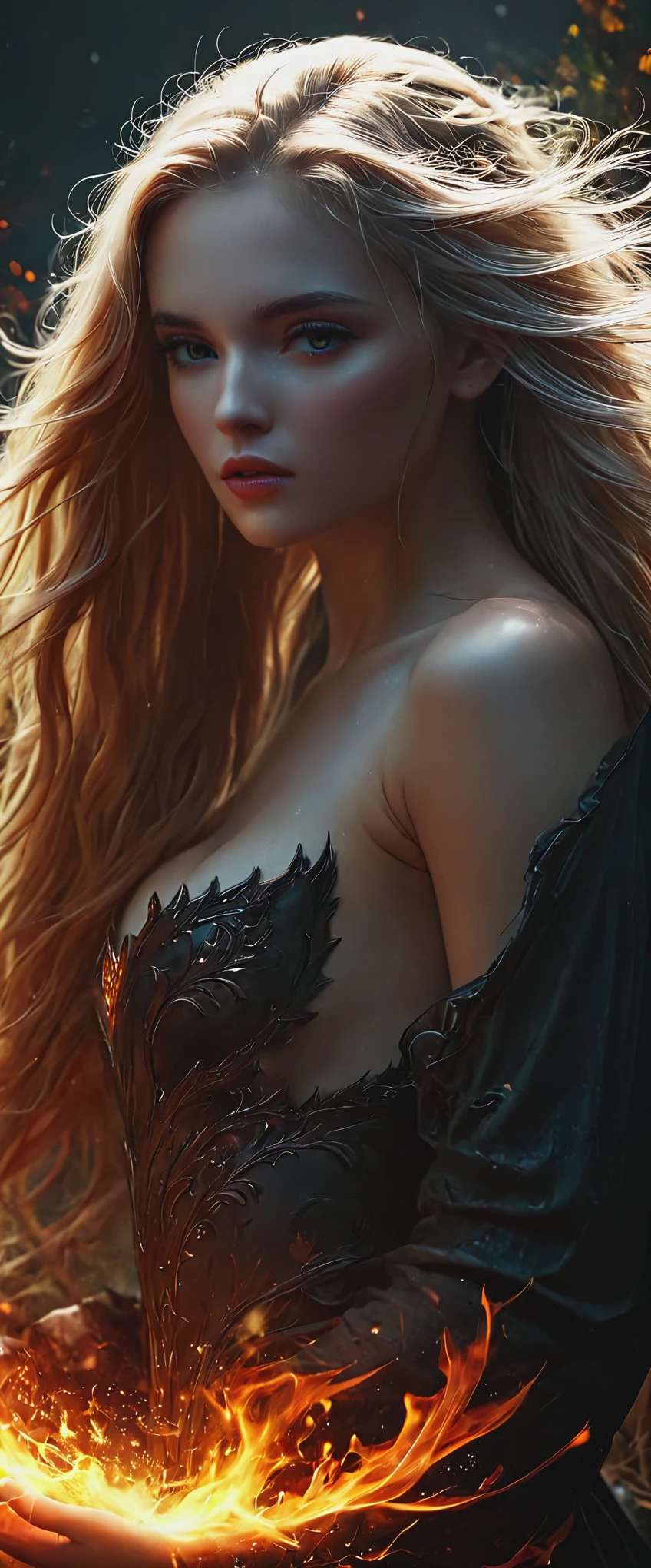 blonde with long hair in dark fantasy