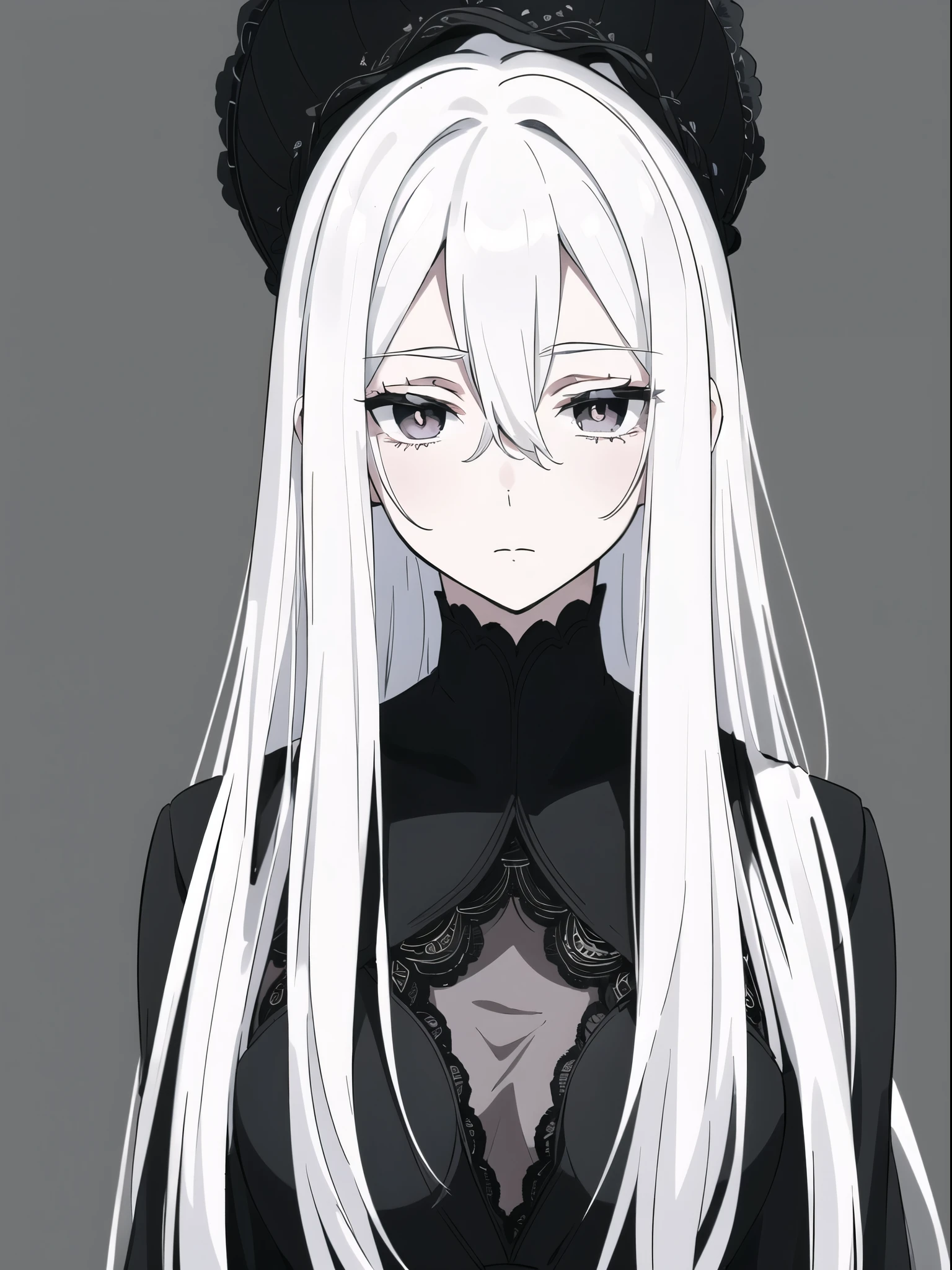 ((White hair)),((Head and Shoulders Image)),Sexy,A person,Alone,Simple style,pancake ,Simple details,Black background,Empty background,Black background wall,(20 year old woman),(Droopy hair),(White Gloves),(Evening Gown),(Lace Shirt),Lace,(confidence),(Tranquility)