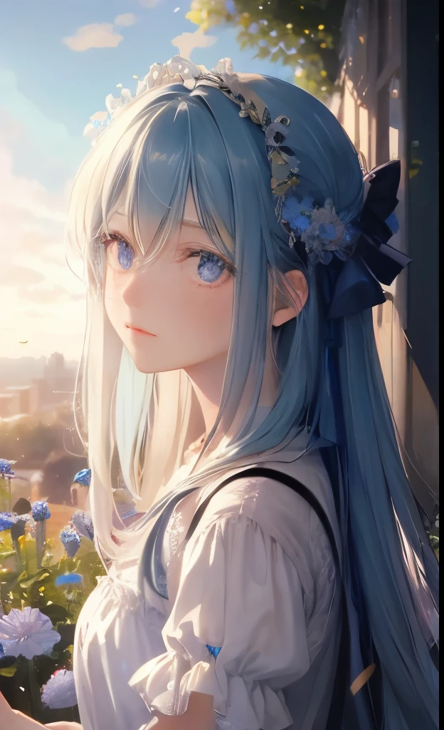Art by Cornflower, That's horrible(girl,I have delicate beautiful eyes。The depth of field in the photo was perfect,Lens flare adds a nice accent。The delicate details on her face really stand out,Because this photo is definitely over 10、score。in the background,There's a beautiful sky,fly in the sky