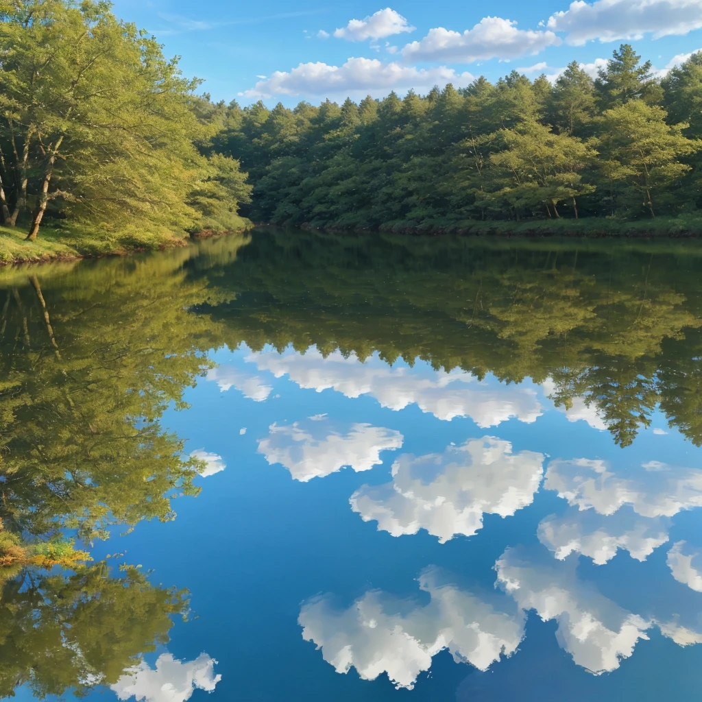 (best quality,4k,8k,highres,masterpiece:1.2),ultra-detailed,(realistic,photorealistic,photo-realistic:1.37),mirror reflection,calm water reflection,crystal-clear reflection,peaceful scenery,sunlight reflection,serene atmosphere,tranquil setting,nature's beauty,colorful surroundings,vivid colors,soft sunlight,gentle waves,majestic trees,clear blue sky,subtle ripples,harmonious composition,floating clouds,serene landscape,body of water,serene reflection,beautiful reflections,sunlit surface,reflective surface,tranquil mood,serene ambiance,dreamlike scenery,ethereal view,calmness and tranquility,serenity,floating leaves on water,peaceful coexistence,blended colors,enchanting view,light and shadows dance,serene encounter with nature,natural harmony,peaceful retreat,scenic beauty,water's edge,reflections of serenity,serene perspective,mirror-like stillness