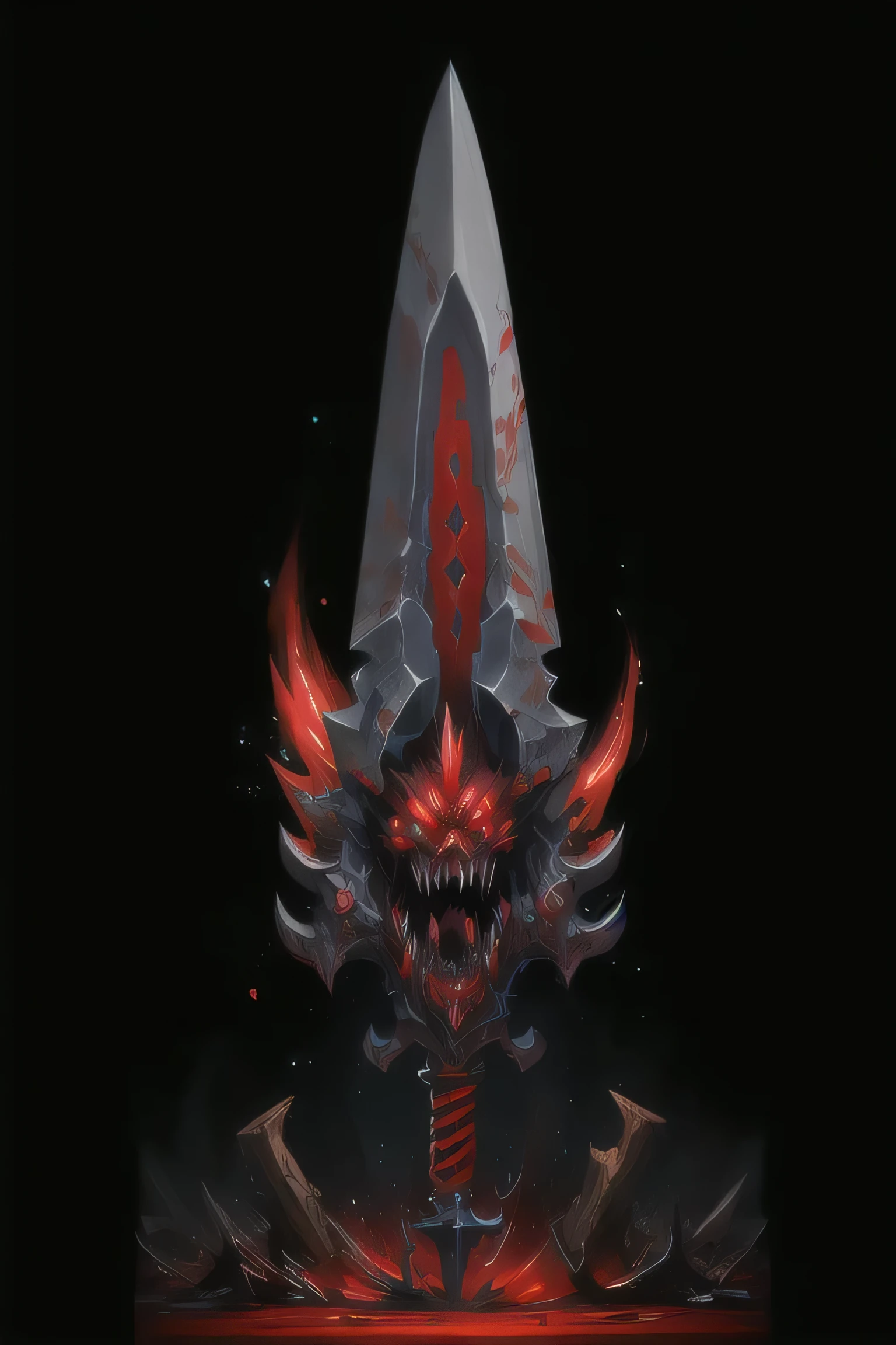 Game Art of battle sword in Painting Comix art style, best quality, Trending on Artstation, masterpiece, demonic scary red