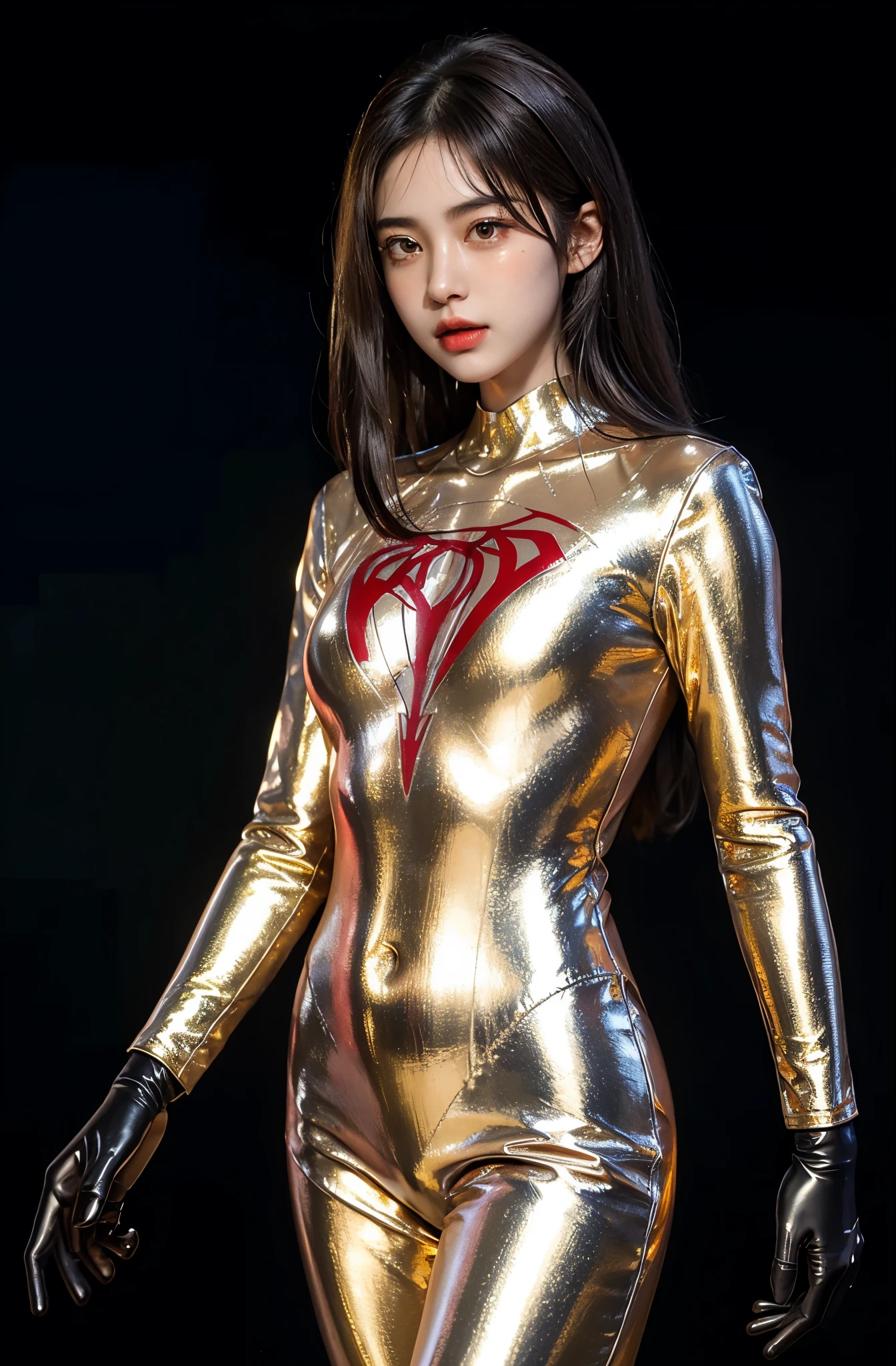 shot by DSLR,((spider woman, Same as V1)), body fit、revealing suit、Glossy suit、1 girl, Beautiful  Japanese
(highest quality:1.2),
Raw photo, 
High resolution, 
perfect details, 
professional photography, 
professional lighting, (metallic rubber suit suit:1.3), 