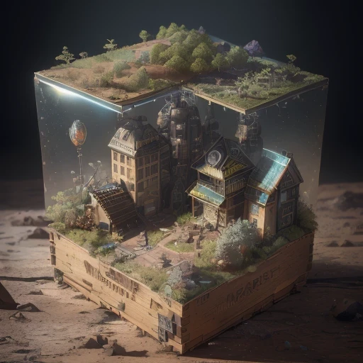6598年Mars realistic model, (Bifurcation, original photo, best quality, masterpiece:1.4),Steampunk Cyberpunk 6820 City,(CyberpunkMars light:1.3), Mars (related to land),(in a small nature box:1.3),Isometric, small nature, landscape on foundation,landscape,