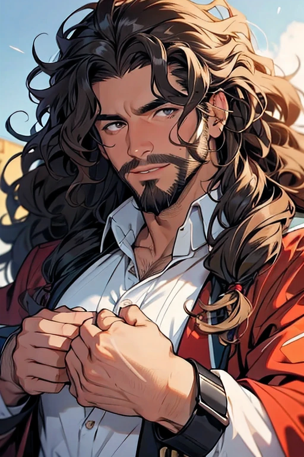 lente olho de peixe!!! um close-up, um close-up of a man with curly hair and a beard, long messy curly hair, with cabelo longo e encaracolado, a black man with cabelo longo e encaracolado, cabelo longo e encaracolado, cabelos longos cacheados, cabelo longo e encaracolado intricate, cabelo castanho longo e encaracolado, corte de cabelo cacheado com parte do meio, messy curly hair, cabelo meio longo, medium - cabelo castanho longo e encaracolado a little fatty lente olho de peixe!!!