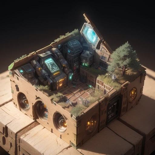 6598年Mars realistic model, (Bifurcation, original photo, best quality, masterpiece:1.4),Steampunk Cyberpunk 6820 City,(CyberpunkMars light:1.3), Mars (related to land),(in a small nature box:1.3),Isometric, small nature, landscape on foundation,landscape,