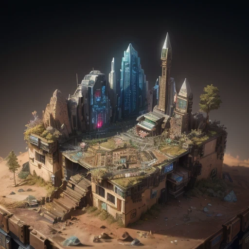 6598年Mars realistic model, (Bifurcation, original photo, best quality, masterpiece:1.4),Steampunk Cyberpunk 6820 City,(CyberpunkMars light:1.3), Mars (related to land),(in a small nature box:1.3),Isometric, small nature, landscape on foundation,landscape,