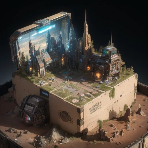 6598年Mars realistic model, (Bifurcation, original photo, best quality, masterpiece:1.4),Steampunk Cyberpunk 6820 City,(CyberpunkMars light:1.3), Mars (related to land),(in a small nature box:1.3),Isometric, small nature, landscape on foundation,landscape,
