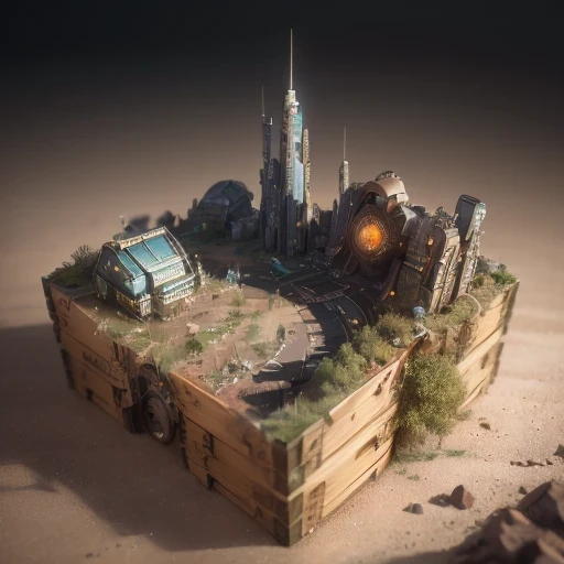 6598年Mars realistic model, (Bifurcation, original photo, best quality, masterpiece:1.4),Steampunk Cyberpunk 6820 City,(CyberpunkMars light:1.3), Mars (related to land),(in a small nature box:1.3),Isometric, small nature, landscape on foundation,landscape,