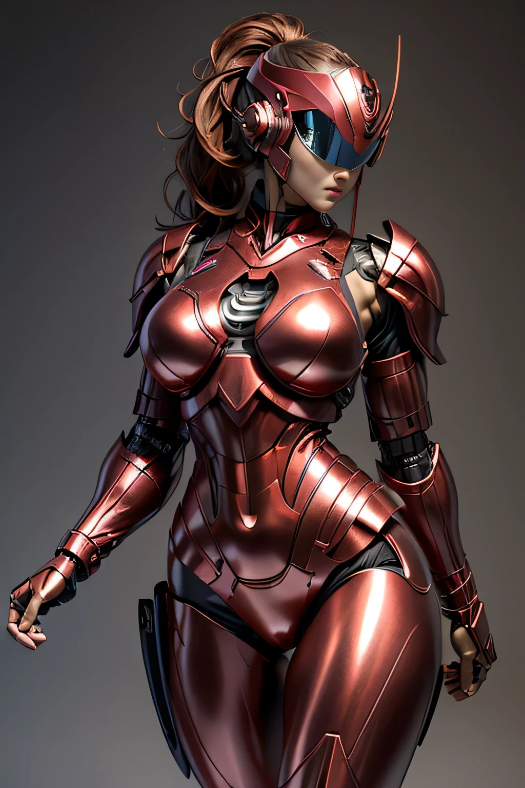 female robocop solo、Armor that completely covers the whole body、very large armor、Helmet covering the head、Eyes hidden by thin straight goggles:1.3、The lower half of the face is exposed、luscious lips、bright red metallic armor、Armor that completely covers the chest、thin and long legs、Vibrant Posel Body View,big and full breasts:1.3, (sports body:1.5)、five fingers、Photos in the city