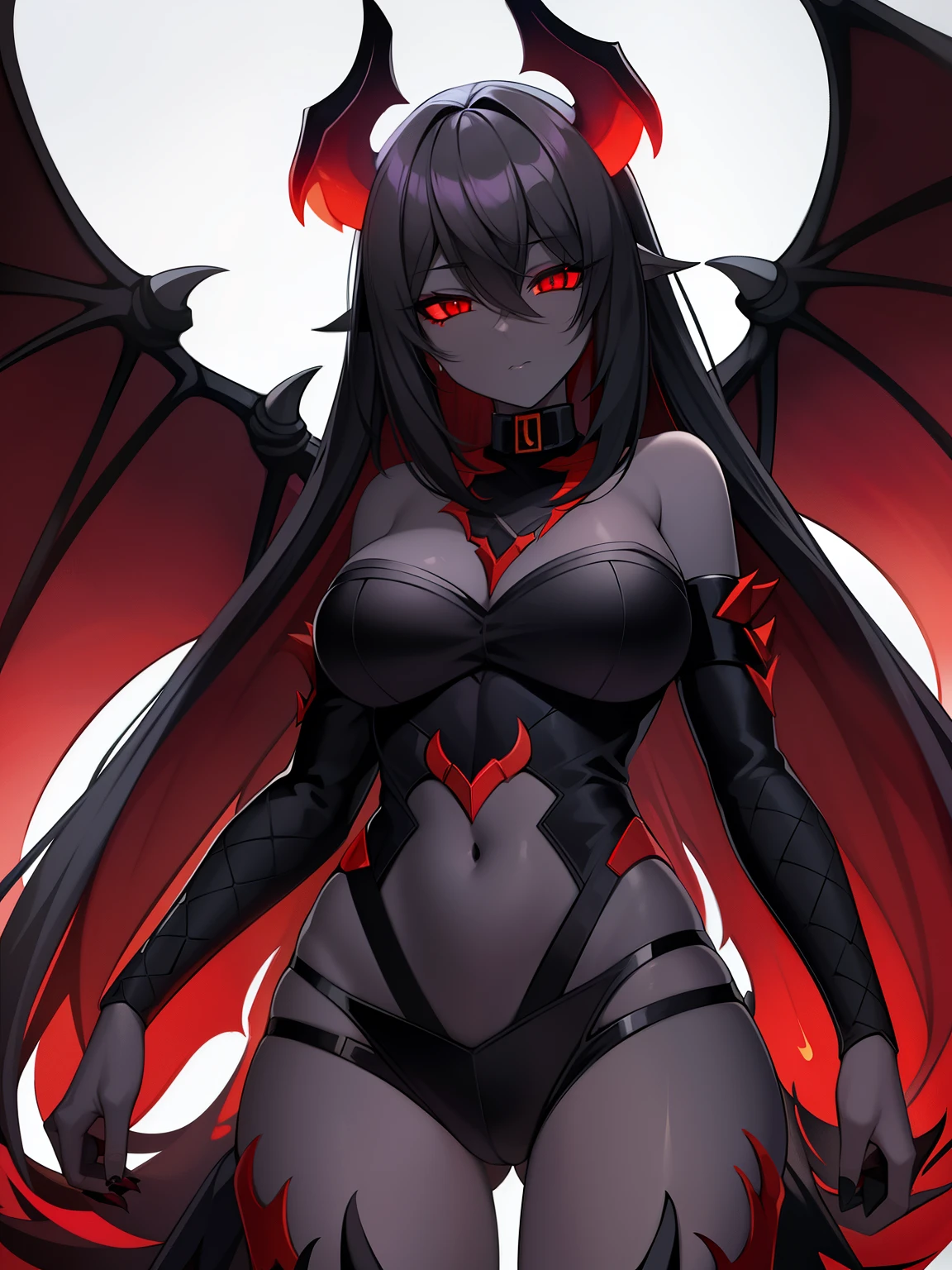 Hellhound, monster girl encyclopedia, black skin, black sclera, red eyes