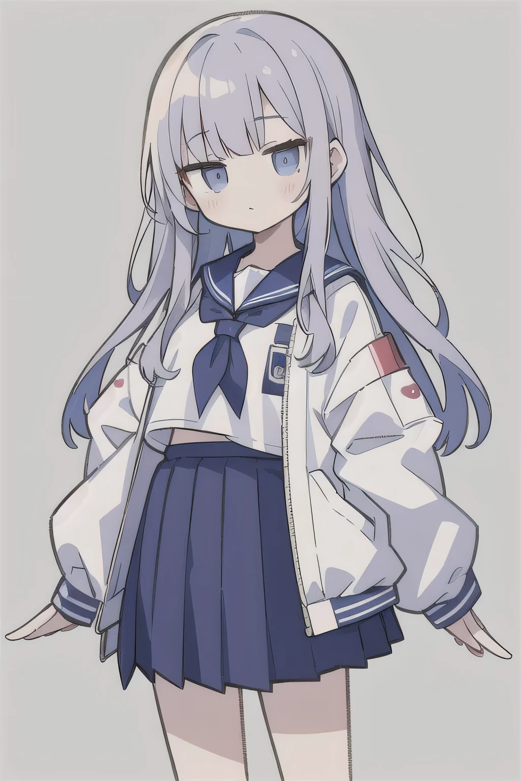 masterpiece, highest quality, 1 female,simple background,colorful,sailor suit,pleated skirt,Jacket,Large-sized outerwear,beautiful line drawing