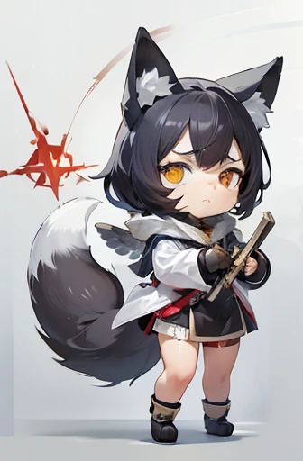 ((Animals, Chibi)), ((Sad face, Apparition, Animals, fox head, wolf carcass, owl back wing, tail snake)),four legs