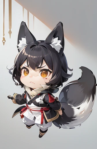 (((Animals, Apparition, Chibi))), Sad face, Animals, fox head, wolf carcass, owl back wing, tail snake, four legs