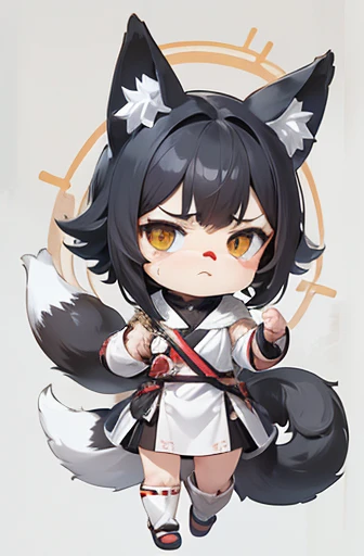 (((Animals, Apparition, Chibi))), Sad face, Animals, fox head, wolf carcass, owl back wing, tail snake, four legs