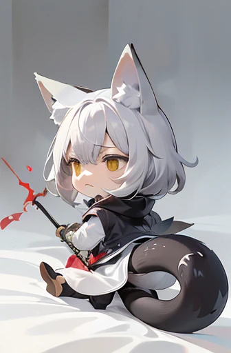(((Animals, Apparition, Chibi))), Sad face, Animals, fox head, wolf carcass, owl back wing, tail snake, four legs