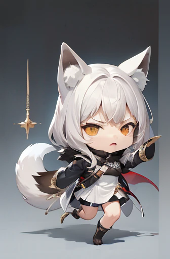 (((Animals, Apparition, Chibi))), Sad face, Animals, fox head, wolf carcass, owl back wing, tail snake, four legs